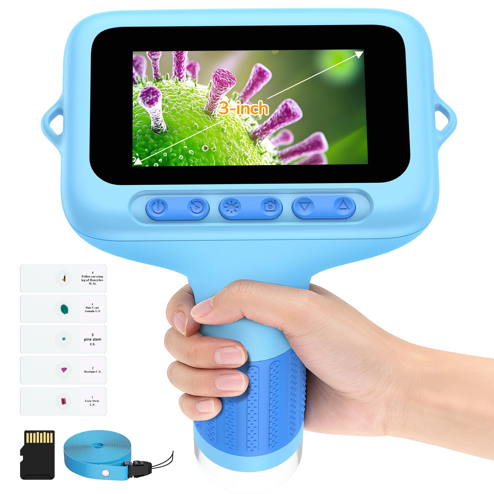 Microscopio Digitale Portatile Bambini: Schermo da 3,0" 1000X Ricaricabile Microscopio Portatile - 5 Lamine Vetro Lab per Bambini Esploratori 6-12 Anni, Viaggio Scienza Casa