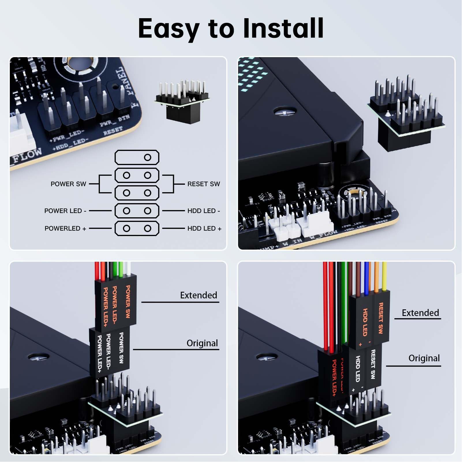 Zunate Przycisk Zasilania Komputera PC Light Mechaniczny Przełącznik RGB do Płyty Głównej Komputera Stacjonarnego, Kabel 2 M ON Off Reset SW HDD LED, Idealny do Użytku Domowego i Niestandardowych