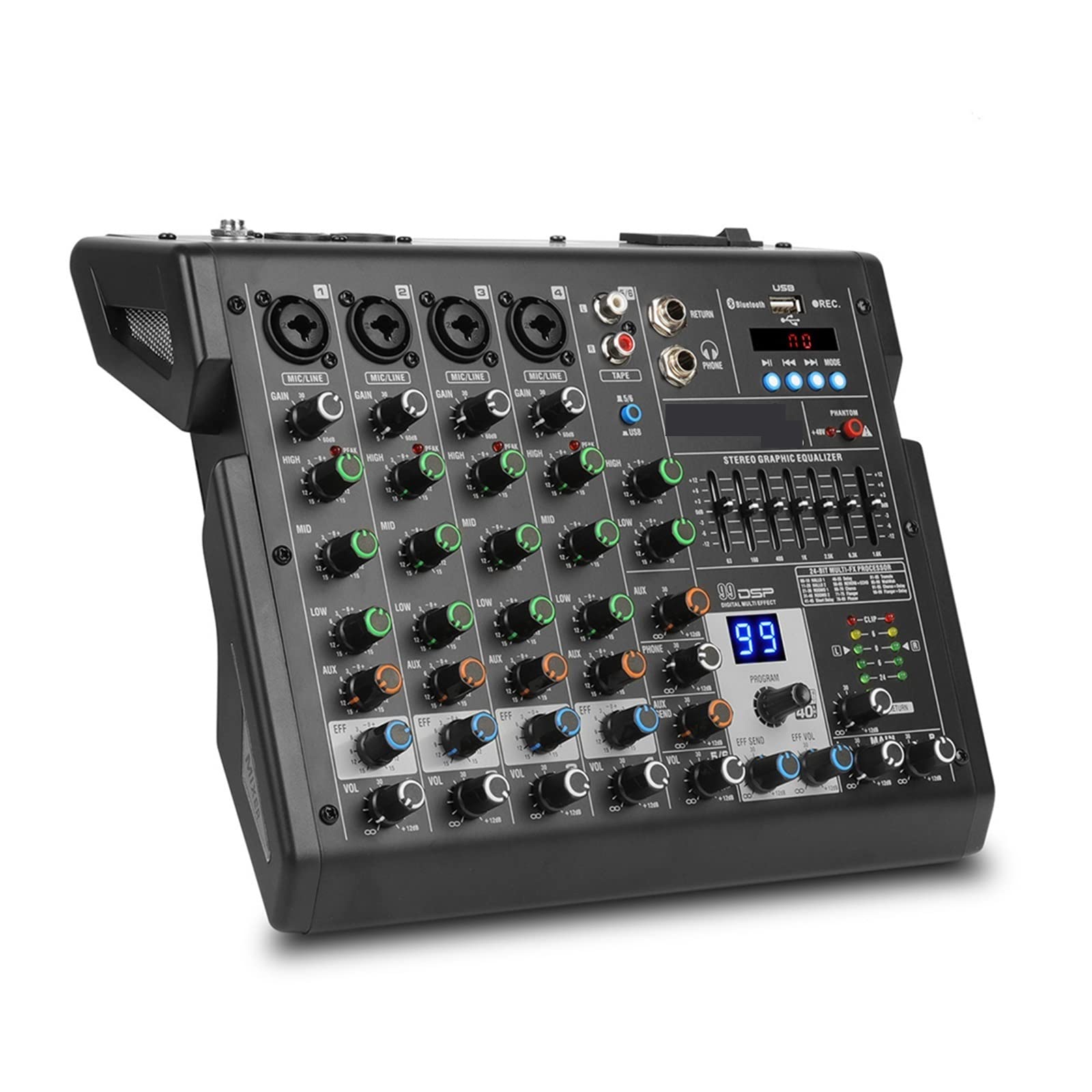 Audiomixer 4-Kanal-Mixer B4 Sound Table Professionelles DJ-Mischpult Eingebaute 99 DSP-Digitaleffekte 48-V-Phantomspeisung(B6)