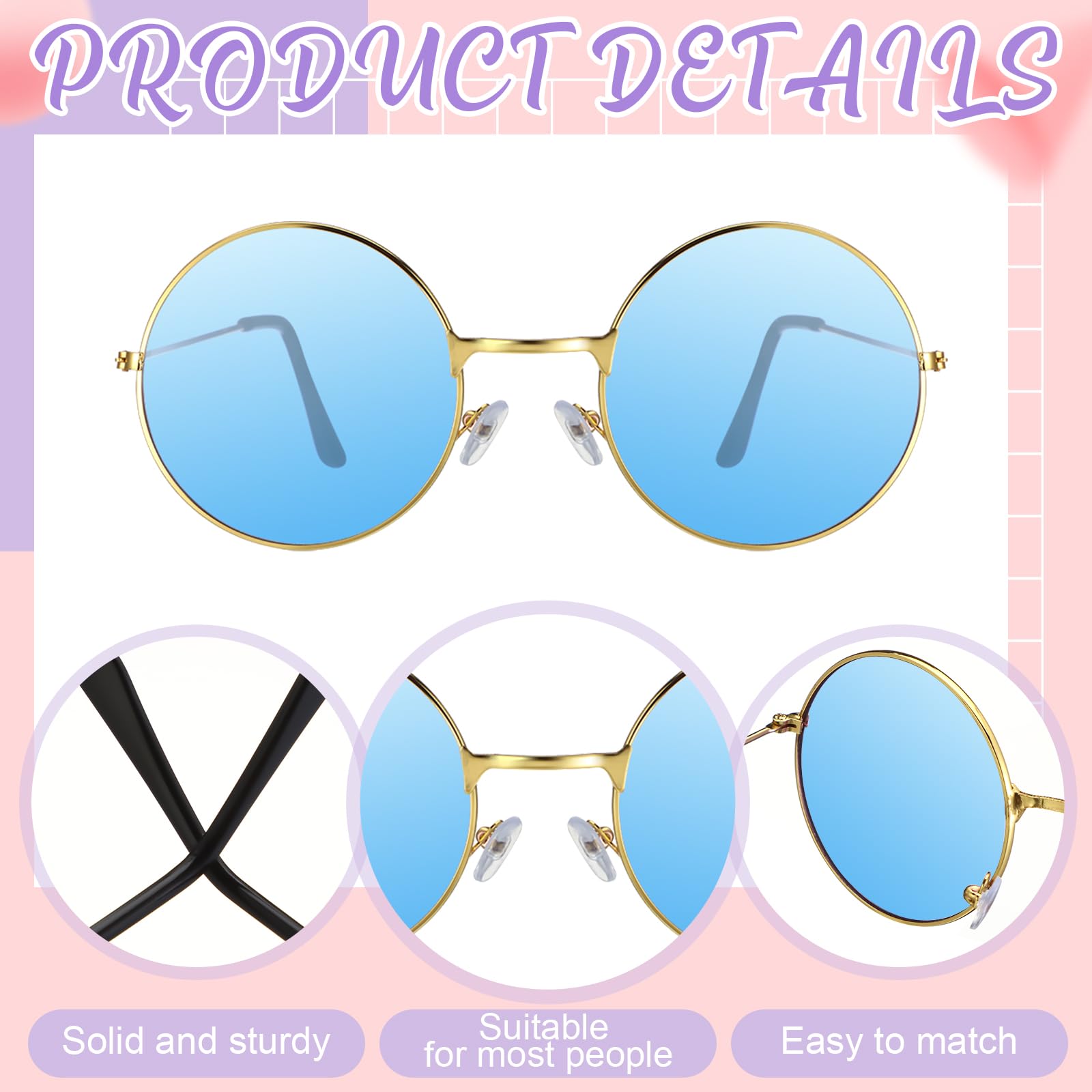 Kanayu Paquete de 50 pares de lentes de sol redondos hippie, lentes de colores circulares, estilo retro de los años 60 y 70, para mujeres y hombres