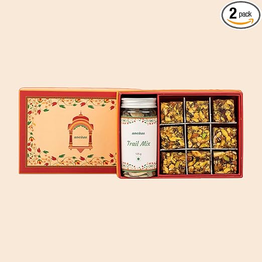 Anveshan Sweets Mithai Gift Box Pack of 2 - Dry Fruit Paak Mithai Sweets with Trail Mix | Healthy Sweets and Snacks