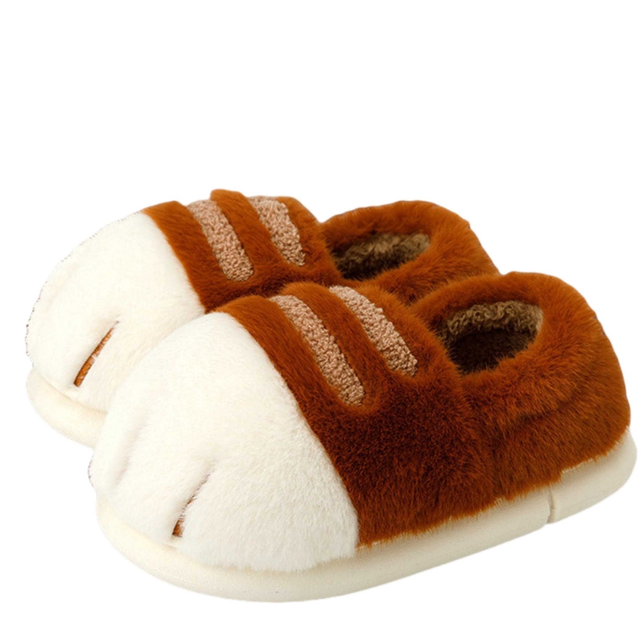 Cat Paw Slippers - Unisex Adults Kids - Beige - Slip-On - Plush Memory Sponge Interior - Anti-Slip