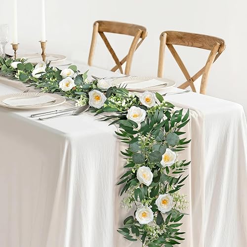 Miniatura 3 de MEIVINES Guirnalda de eucalipto artificial de 6.5 pies, guirnalda de eucalipto de dólar plateado falso, guirnalda de eucalipto, enredaderas,