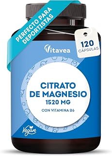 Citrato de Magnesio - 1520 mg - Enriquecido con Vitamina B6-40 Días | Función Muscular - Nerviosa y Energía - Testado En Laboratorio - 120 Cápsulas Ve