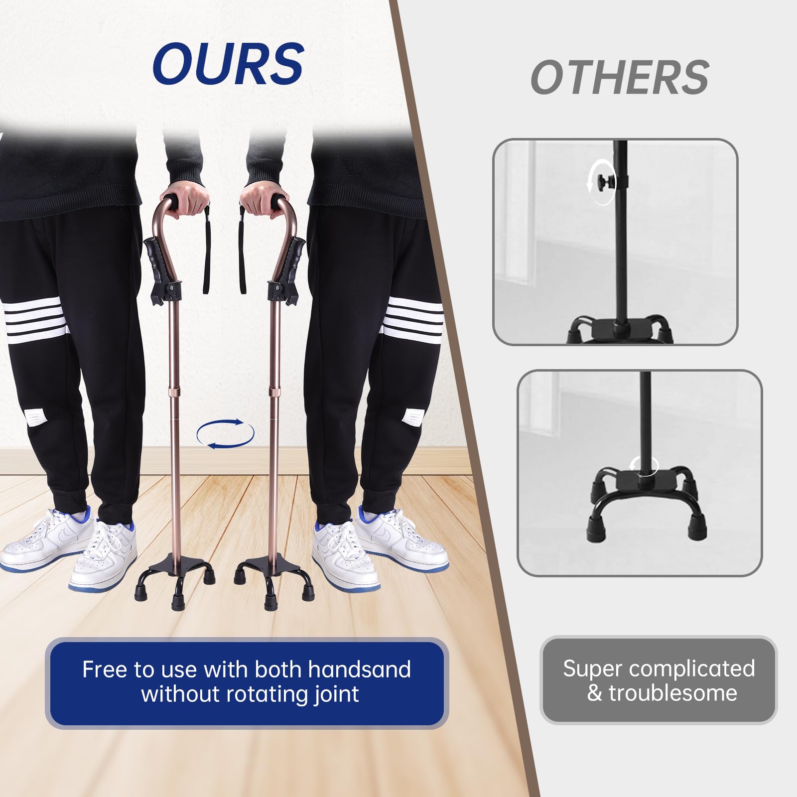 Quad Walking Cane Verstellbarer Herren & Damen, Faltbarer Gehstock für Senioren, Leicht & Stabil mit 4-Zinken-Basis für Extra Stabilität, Krücke mit Schaumstoff Gepolstert
