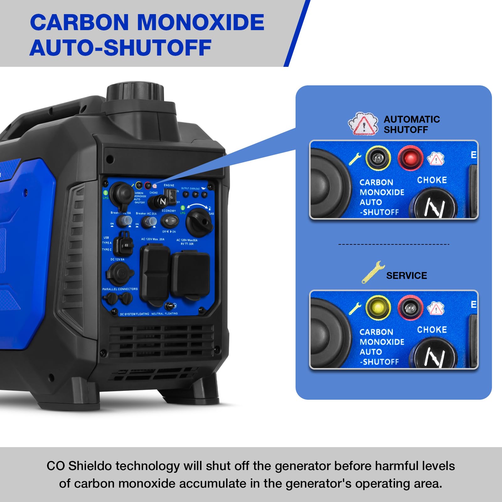 BILT HARD Generador portátil de combustible doble a gas y propano de 4500W, generador alimentado por gas y propano con sensor de CO, listo para autocaravana, capaz de funcionamiento en paralelo 2