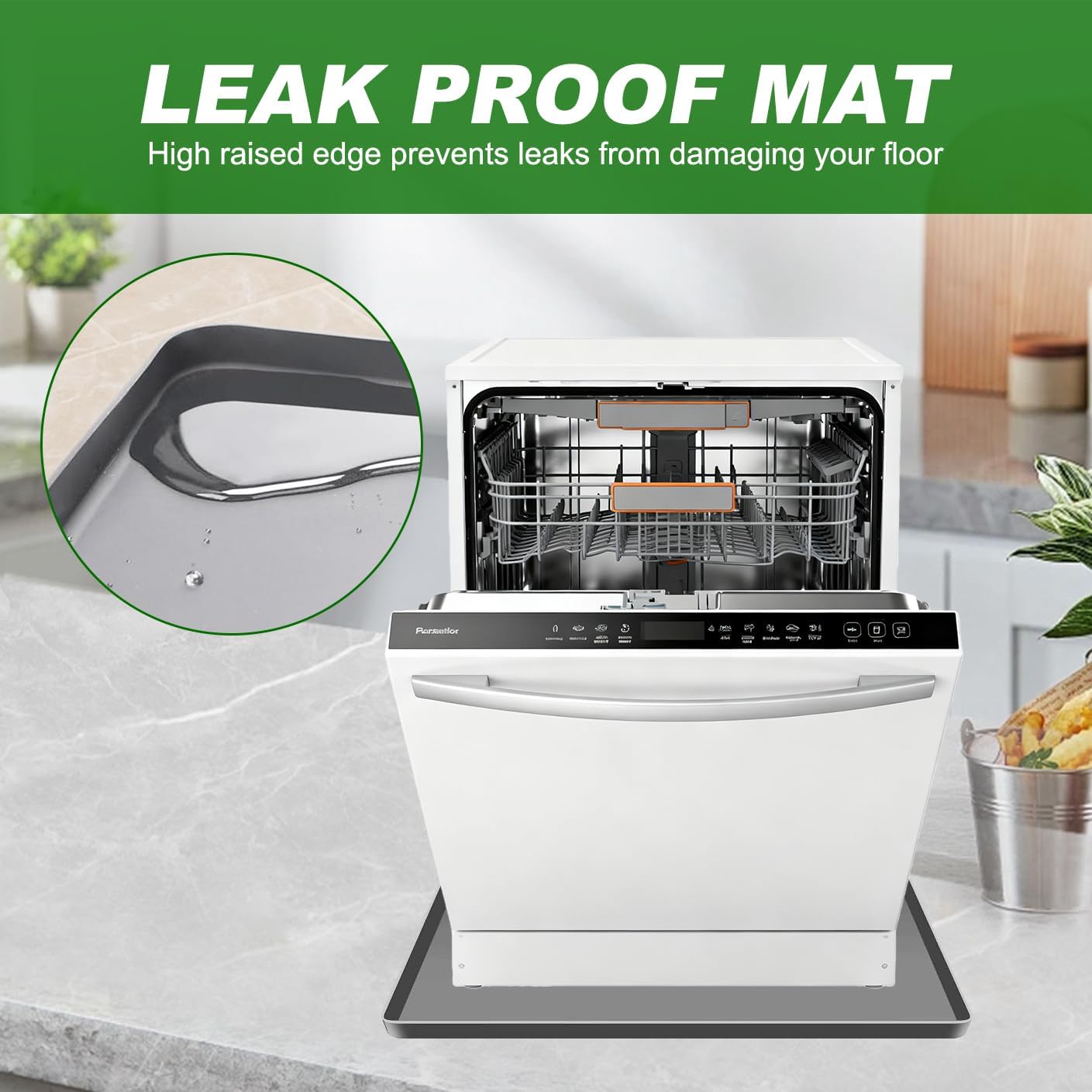 23.6x19.6 Inch Dish Washer Drain Pan Silicone Mat - Under Washer Machine Drip Pan, Non-Slip Leak Dryer Dish Wash Pan Tray Waterproof Portable Anti-Vibration Soft Mats Pad for Floor Protection, Grey