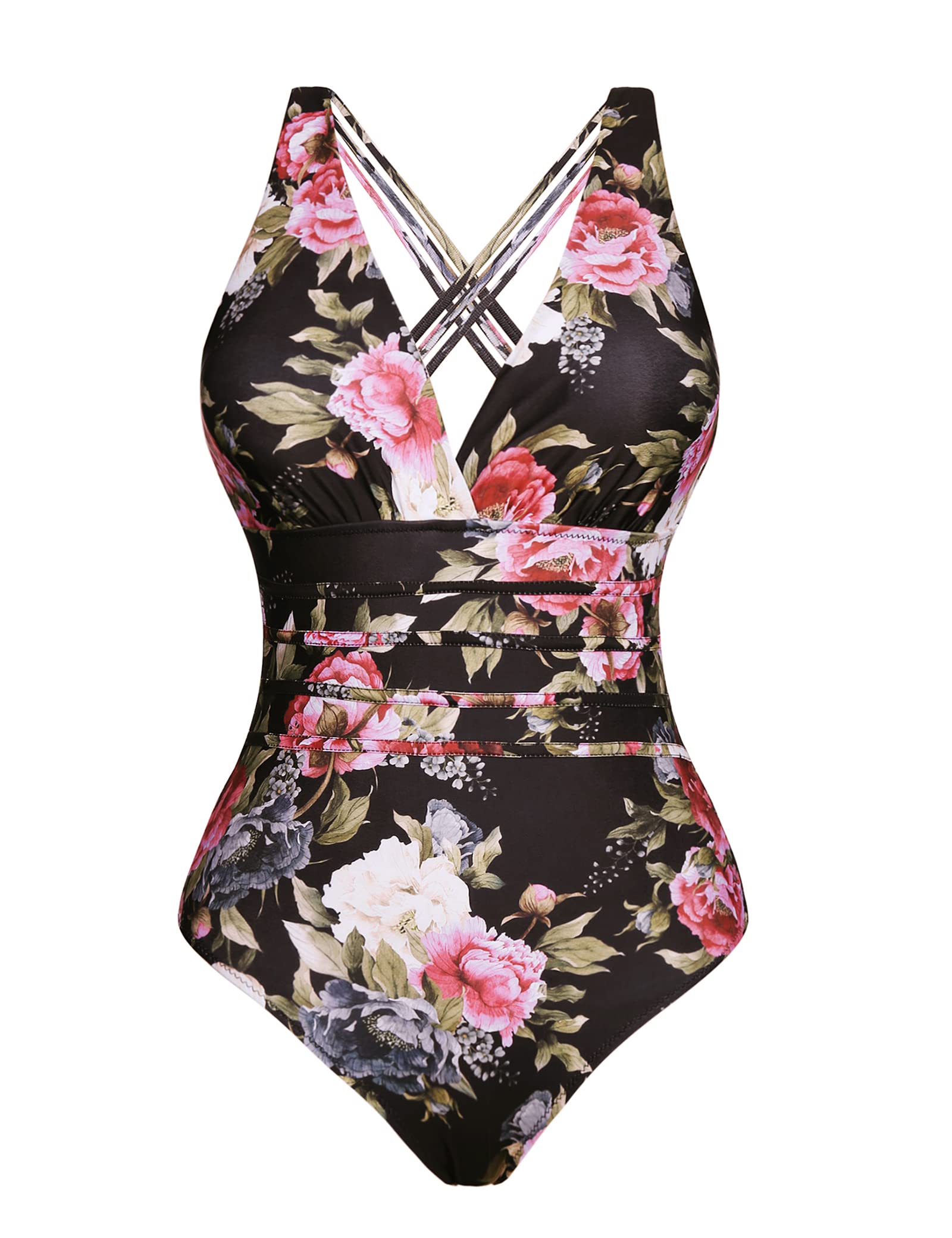 Aottori Bañador Mujer Tallas Grandes Traje de Baño de Una Pieza Control de Barriga Sexy Cuello en V Push Up Bañadores de Playa