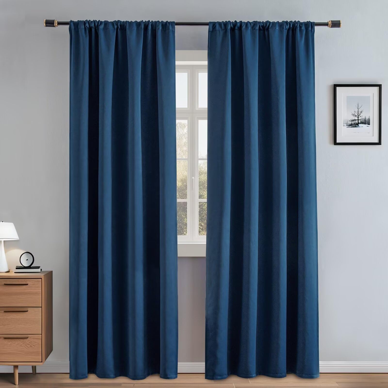 RainCharm Navy Blue Curtains for Living Room, Blackout Curtains 96 Inch Length 2 Panel Set, Thermal Insulated Room Darkening Drapes Rod Pocket for Bedroom Light Blocking (W52 x L96,Navy Blue)