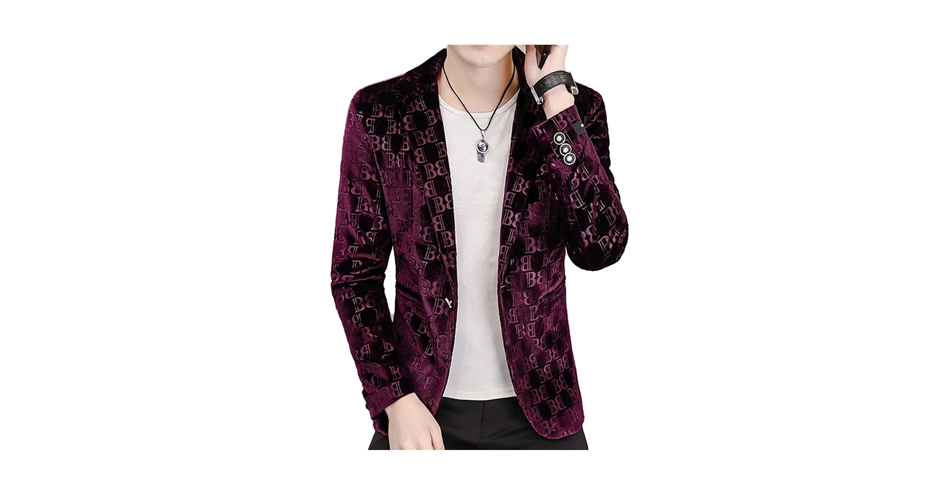 Men's Velvet Suit Jacket Casual Button Slim Fit Sport