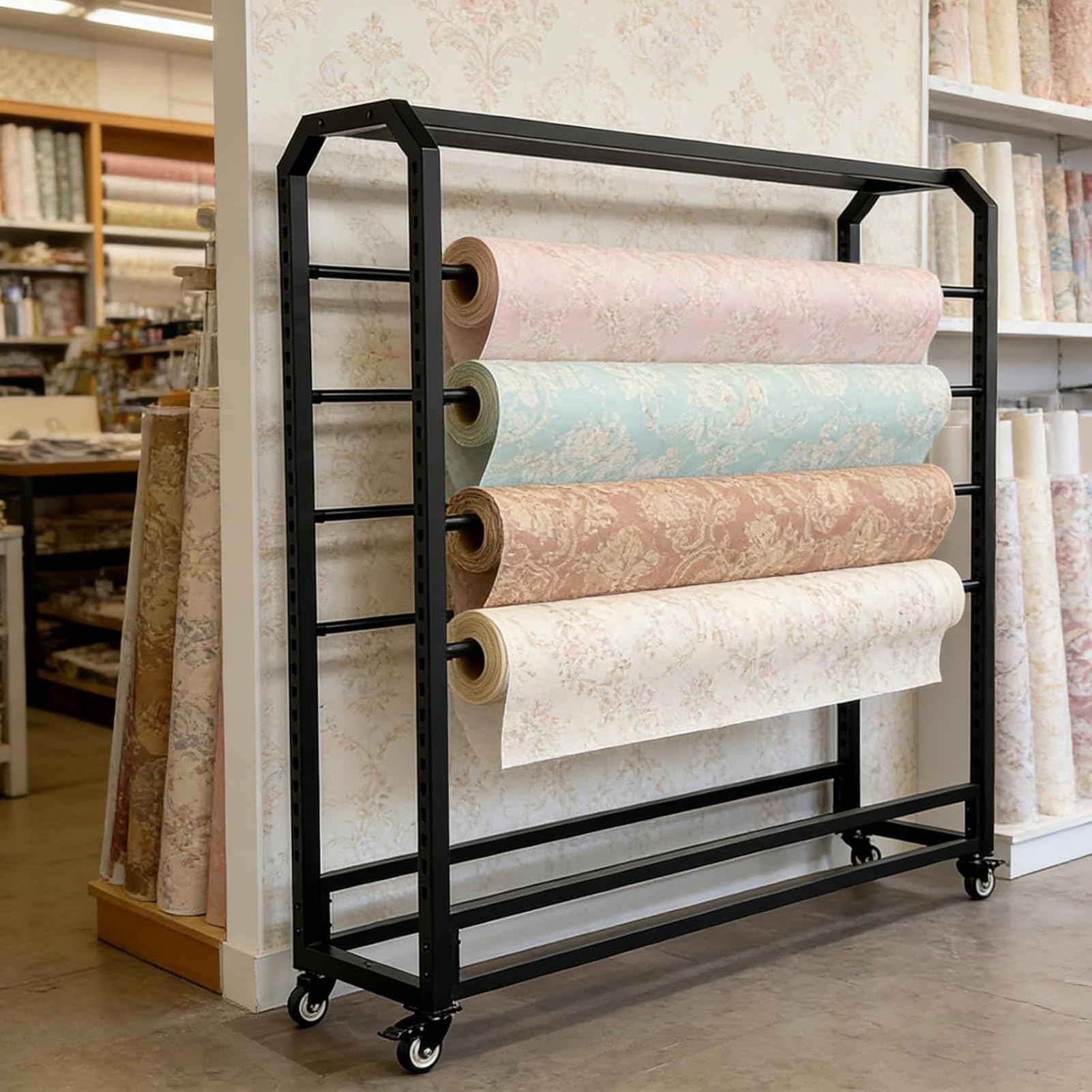 Generico Carrello Organizer in Metallo Resistente per Rotoli di Vinile, con Barre Rimovibili per riporre Materiali per Il Fai da Te, Ampio Porta Rotoli per Tessuti, Nastri, tappeti e Carta da Parati