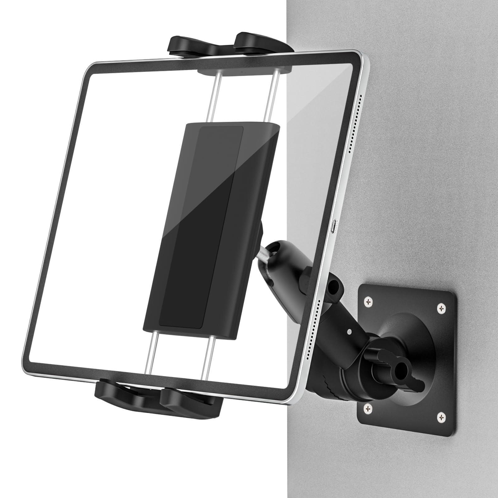 Support Mural pour Tablette, [Bras Orientable] Support Tablette Mural pour Cuisine, Support Mural pour Tablette avec Base en Métal Robuste pour 4-12.9" iPad Pro Air Mini, Galaxy Tabs