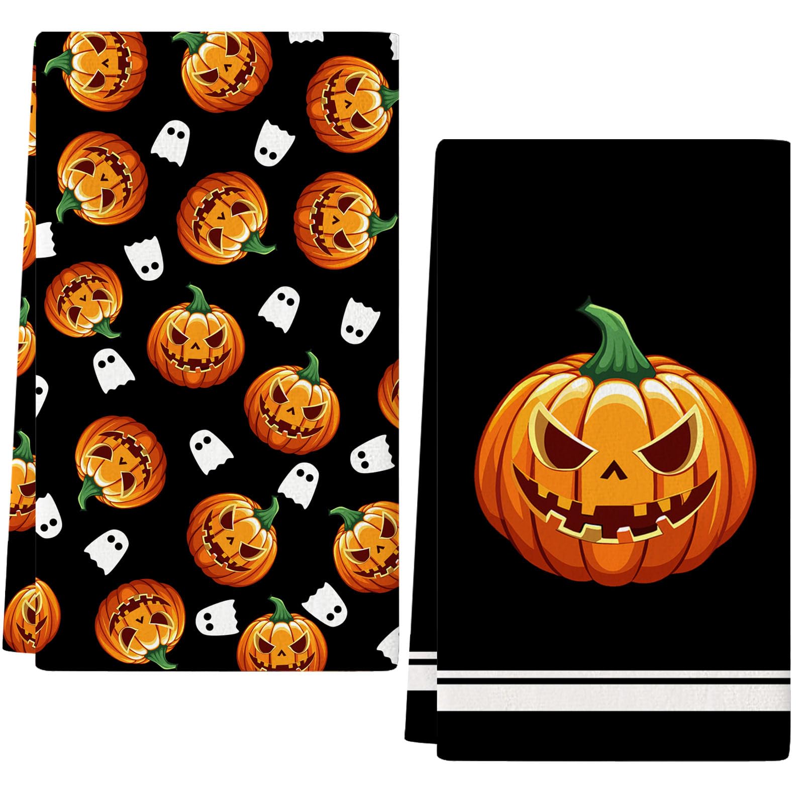 TXZZCHO Halloween Kitchen Towels Pumpkin Dish Towel Set of 2 Tea Towels 18x26 Inch Halloween Decorations for Home Party