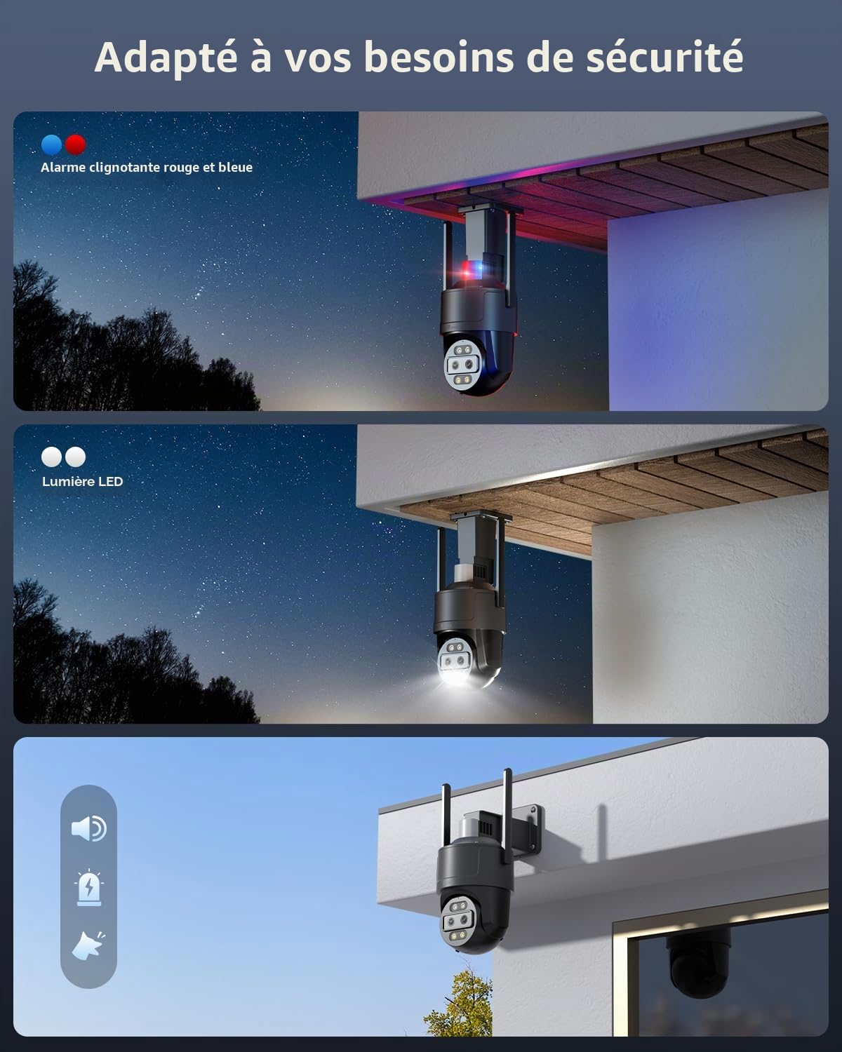 Ctronics 2.5K 4G LTE Caméra de Surveillance Extérieure à Double Objectif Zoom Hybride 10X, Suivi Auto, Vision Nocturne Couleur 30m, Rouge/Bleue, PC/App, NVR/FTP, Cloud/Carte TF 128Go, Murale & Plafond