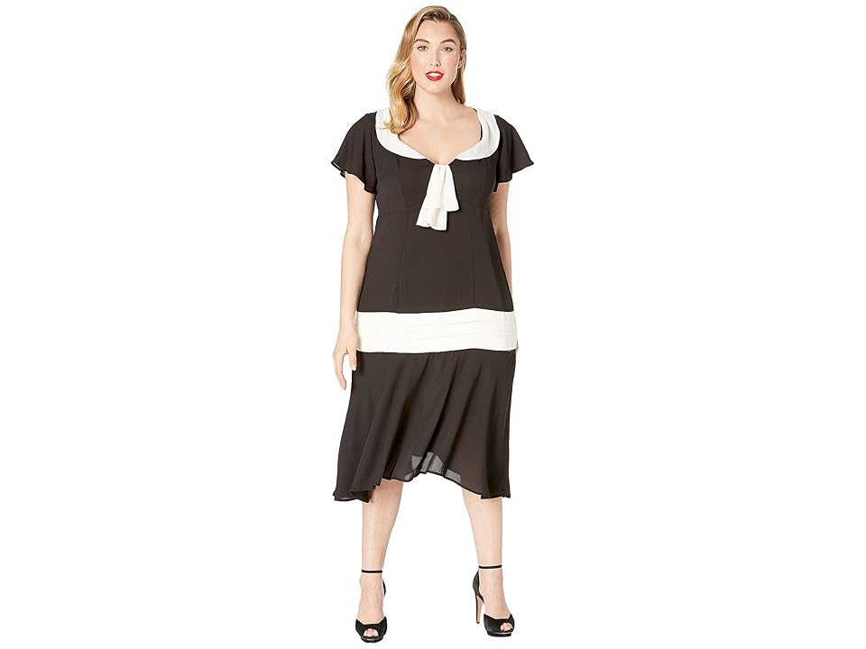 

Unique Vintage Plus Size Wilshire Flapper Day Dress (Black/Cream) Women's Dress