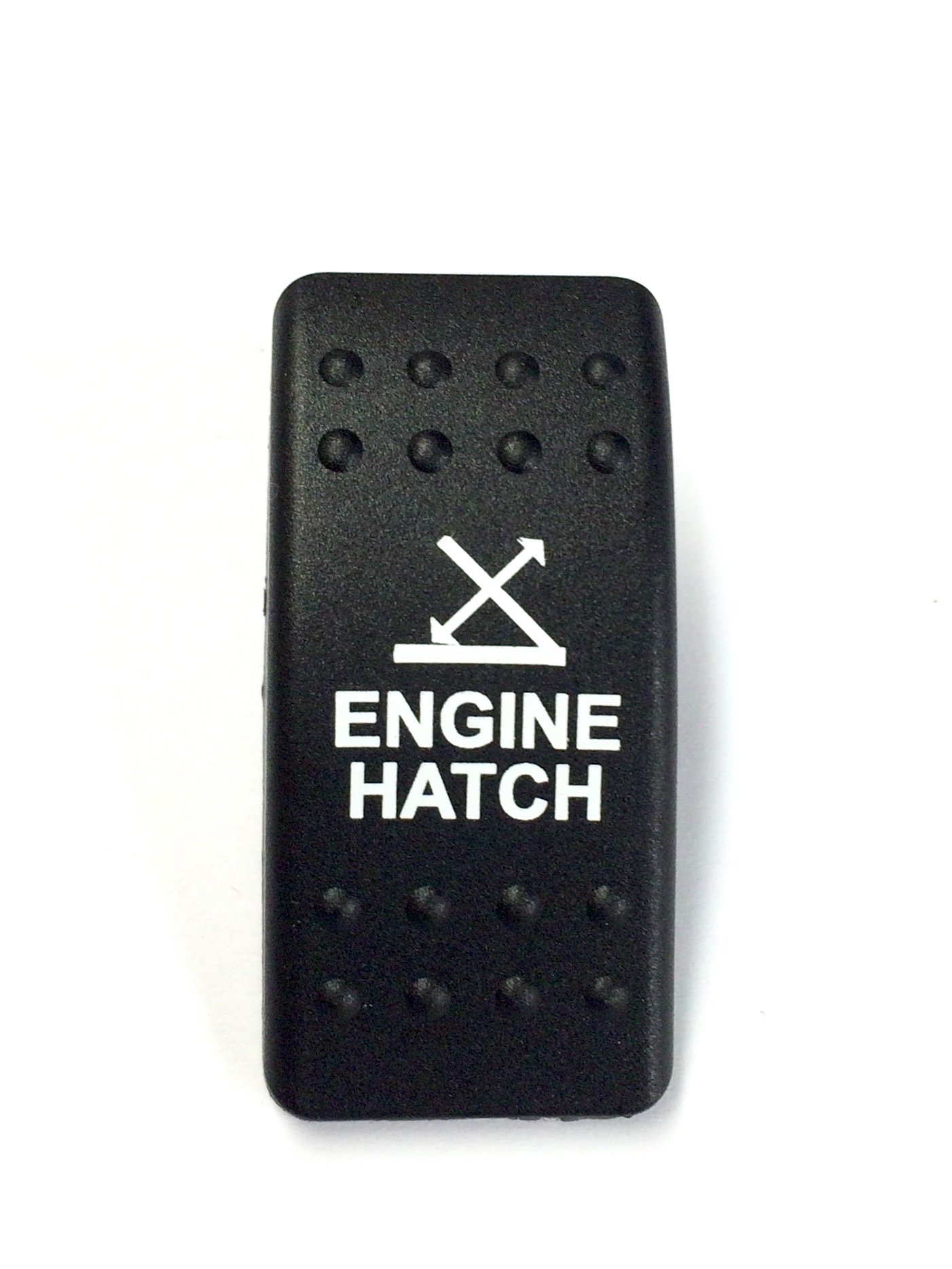 Southern Marine Euro Rocker Switch Cover with Text, Black with Blue Lens. Contura II, Fits Carling, Cole Hersee, Blue seas (Engine Hatch (NO Lens))