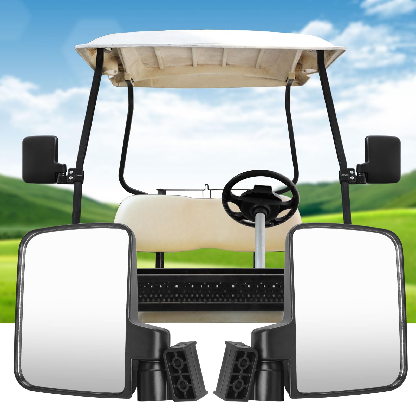 AIPSET No Drilling Golf Cart Side Mirrors Folding Mirrors Rear View Mirror Compatible with EZGO/Club Car/Yamaha, Only for 0.75/1.0/1.25â€™â€™ Square Tube, 180Â°Adjustable