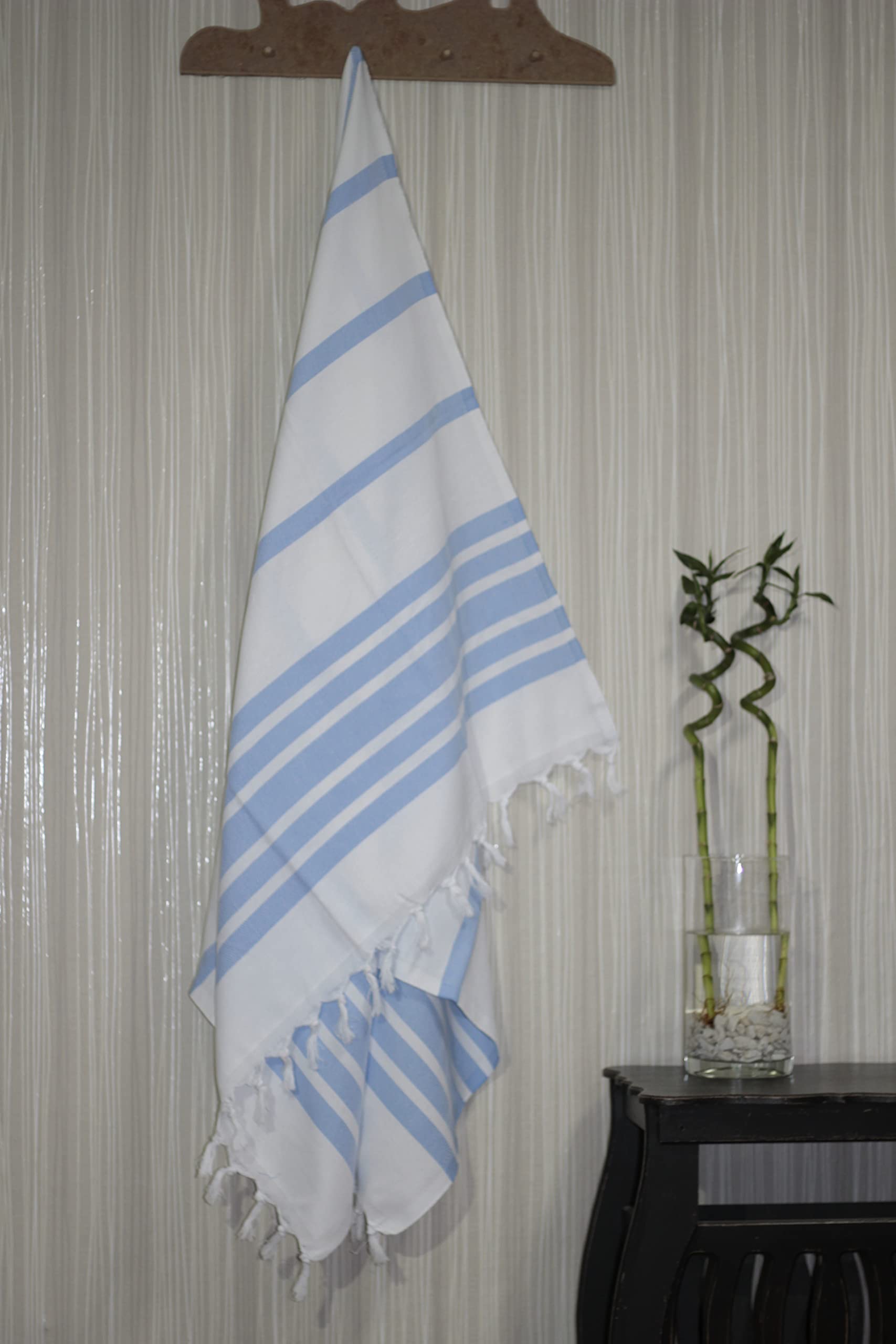 Troy Authentic 100% Cotton Turkish Peshtemal Towel Fouta Bold Stripe Hand-Woven Bath Beach, Spa, Gym Hammam Towel, Shawl, Baby Blanket, Table Cloth, Sarong Pestemal , Sofa Throw Cover (Blue)