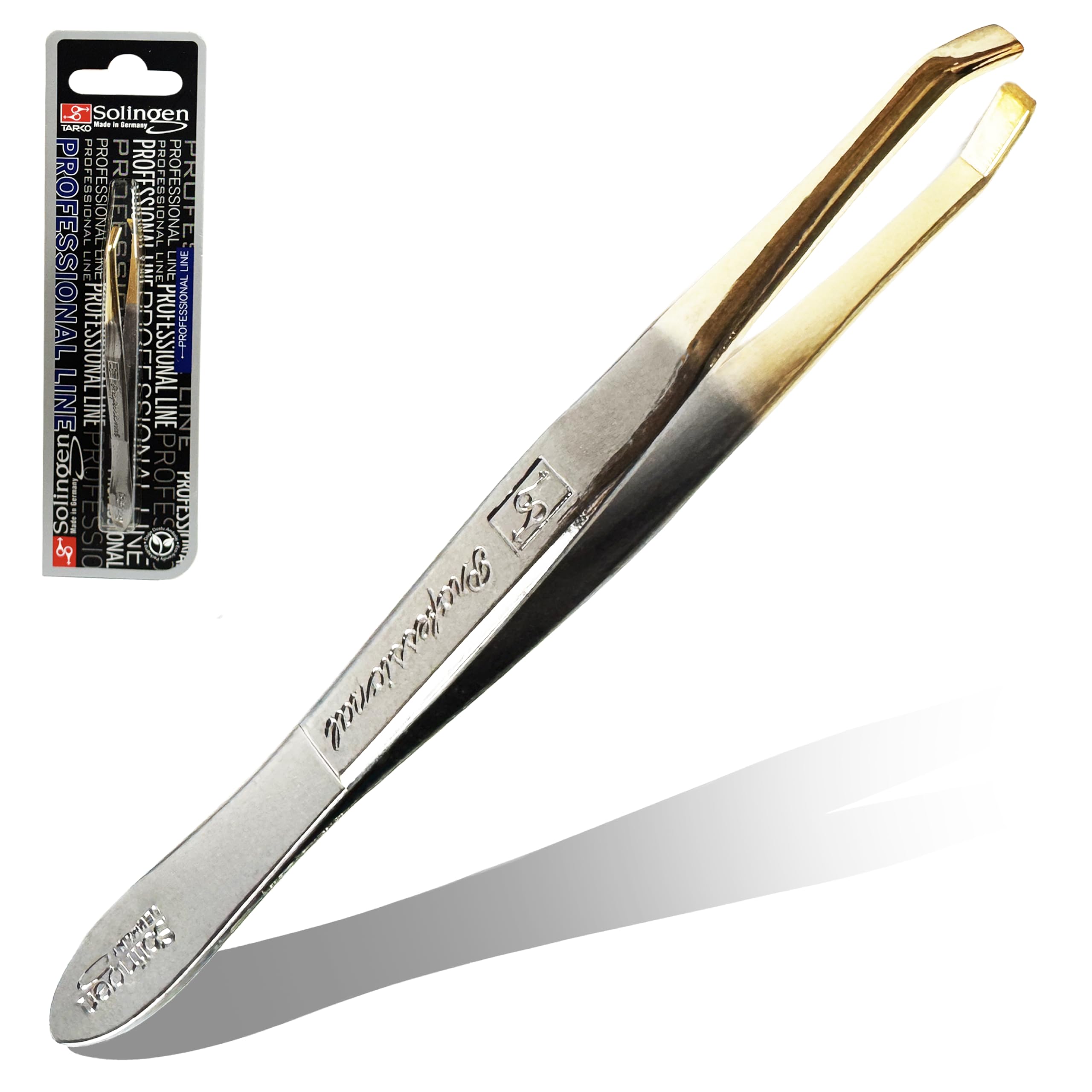 Solingen Germany Slant Tip Stainless Steel Eyebrow & Facial Hair Hand-Filed Made in Germany (Nickel-Gold)
