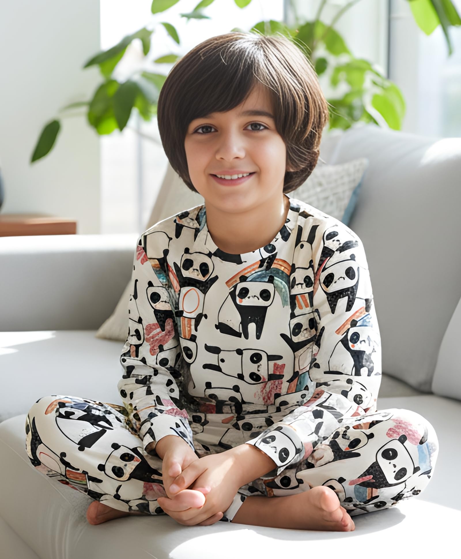 ANTHRILO Cotton Panda Long Sleeves Boys Pyjama Set - White, 9-10 Years - Image 8 thumbnail