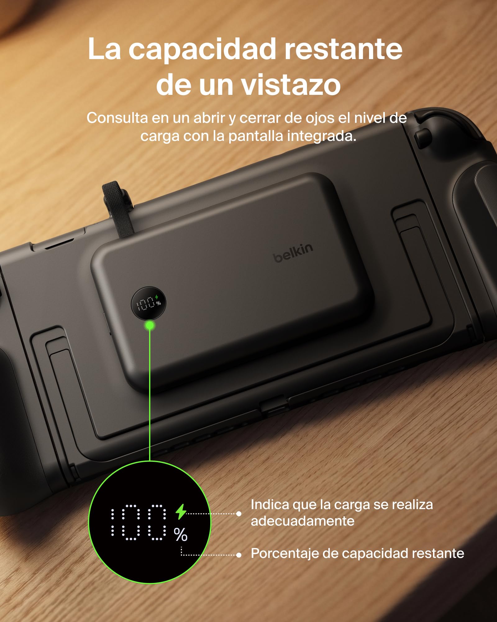 Belkin Gaming Agarres con Batería Externa 10000mAh Nintendo Switch 2 -Negro | Power Bank Magnético Extraíble 10000 mAh, 30W, Compatible con el Soporte, Empuñaduras Ergonómicas Antideslizantes y Pantalla