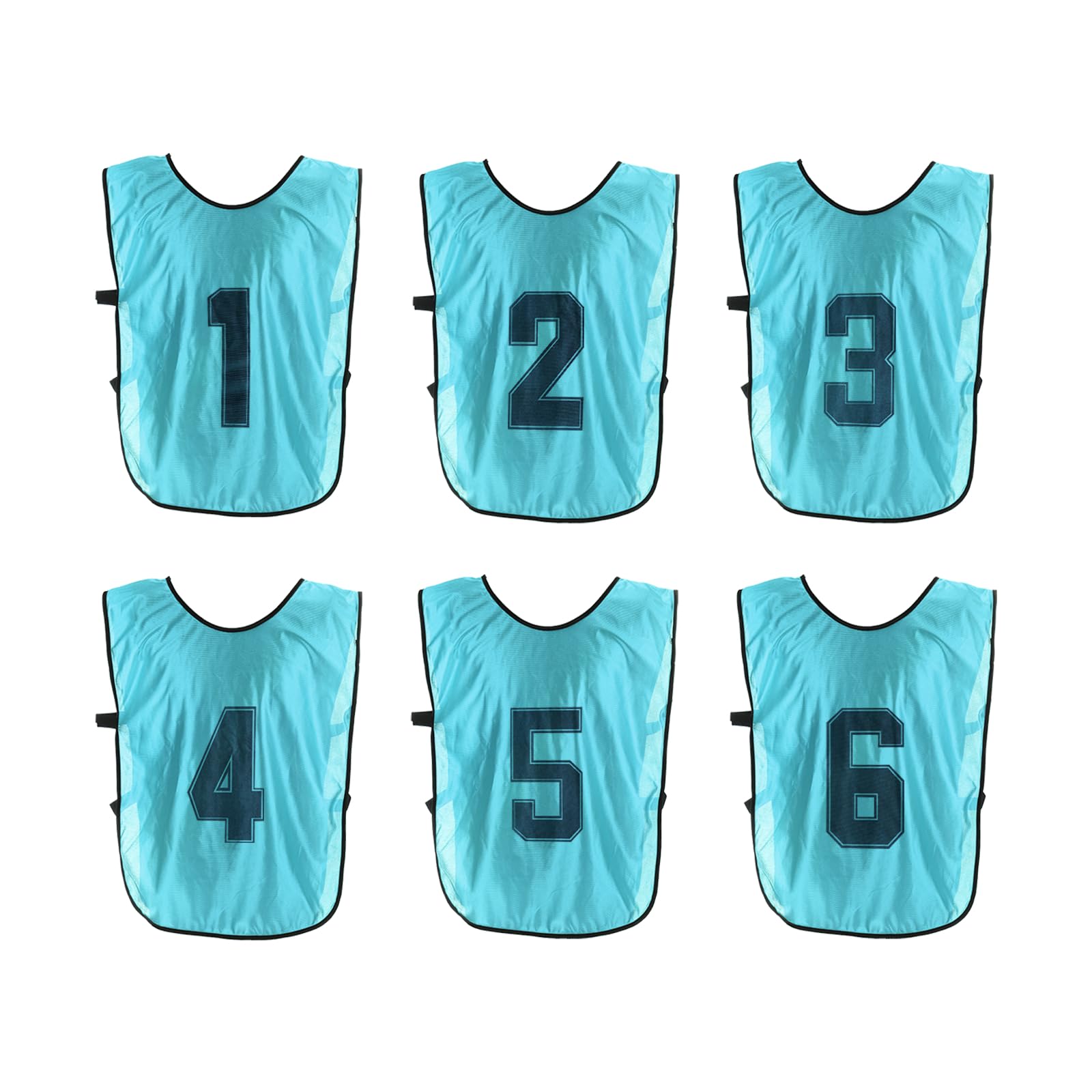 PATIKIL Soccer Training Vest, 6 Pack Team Sports Pinnies Reversible Numbered Soccer Practice Pennies Jerseys Bibs with Belt for Children, 18 Inch Lake Blue