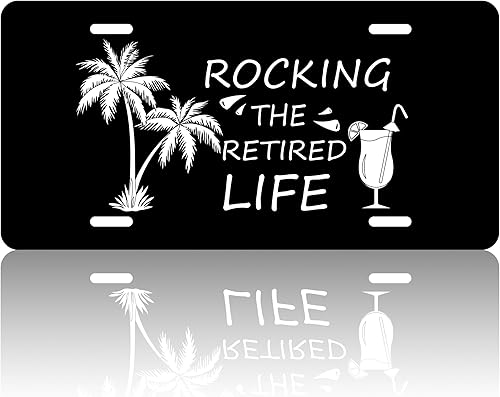 Miniatura 1 de Rocking The Retired Life - Placa de matrícula decorativa, matrícula personalizada para la parte delantera del automóvil, placa de aluminio