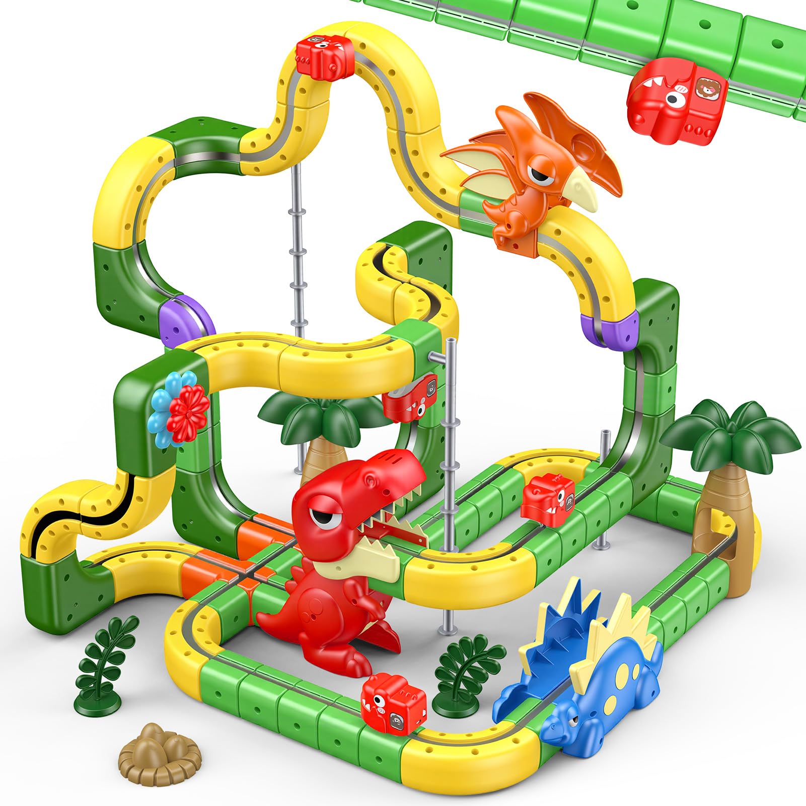 188 PCS Track Fusion Toy, Kids Toys Age 6 7 8 Year Old Dino Toy Cars Boy Cube Track Train Track Set Girl Gift for 5 6 7 Year Olds Boys Toys for 3-12 Electric Train Set — image 1