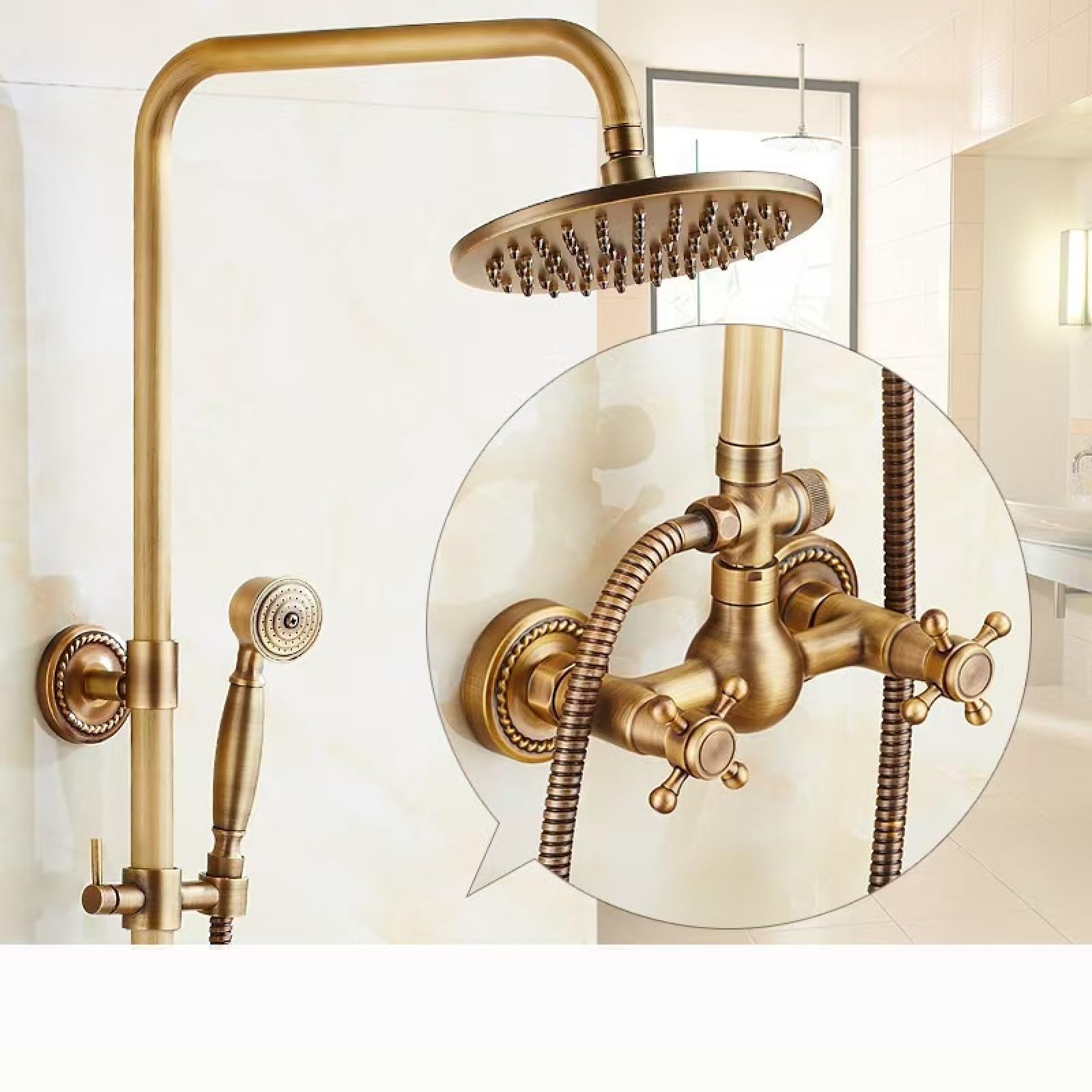Fanjubei Women's Seven-Character Tube - Gourd All-Copper Antique Shower And Shower Set, Shower Faucet With A Figure-Seven Pipe - Gourd Style