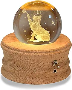 3D Crystal Ball Music Box with Projection LED Light and Rotating Wooden Base, Best Gift for Christmas Birthday Valentine's Day, Music Boxes for Women Mom Girls-Castle in The Sky