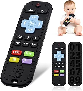 Baby Beißspielzeug, Fernbedienung Beißring, Silikon Zahnungshilfe Baby BPA-frei, Zahnen Nursing Zubehör für 3+ Monate Babe (Schwarz)