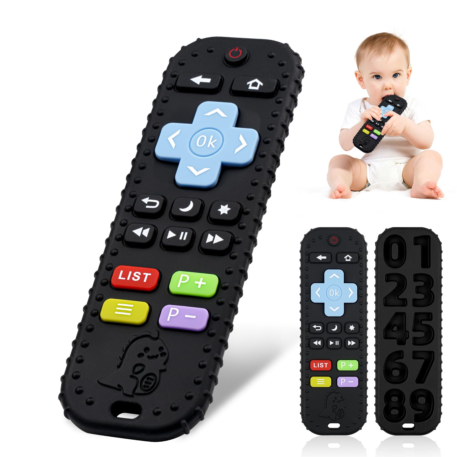 Baby Beißspielzeug, Fernbedienung Beißring, Silikon Zahnungshilfe Baby BPA-frei, Zahnen Nursing Zubehör für 3+ Monate Babe (Schwarz)