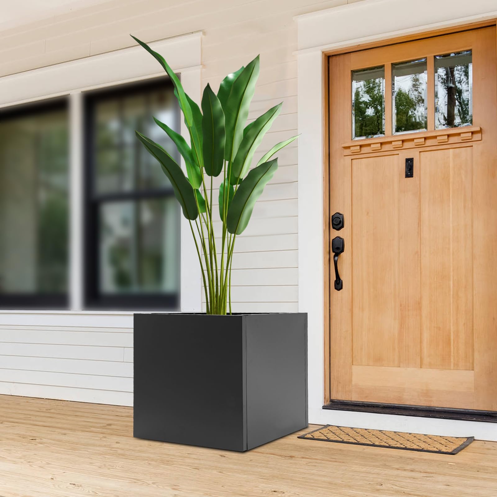 Macetero grande, maceta de jardín cuadrada, caja de plantas alta, para interior y también, 60 x 60 x 60 cm (negro)