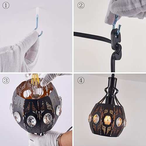 Miniatura 9 de YLONG-ZS Lámpara colgante con luces colgantes enchufables, luces colgantes con cable enchufable, pequeña, negra, vintage, rústica, regulable,