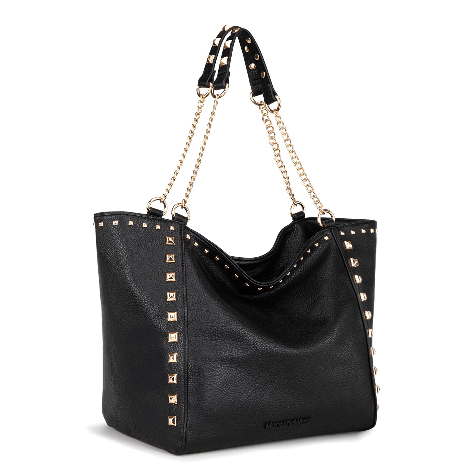 Montana West Oversized Tote Bag for Women Large Capacity Travel Purse Hobo Bag with Chain Handle and Rivets Decoration MWC-2751BK