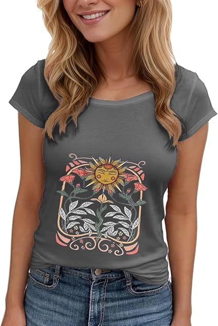 Women's Floral T-Shirts Graphic Loose Tees Sunflower Graphic Summer Short Sleeve Boho Casual Tops