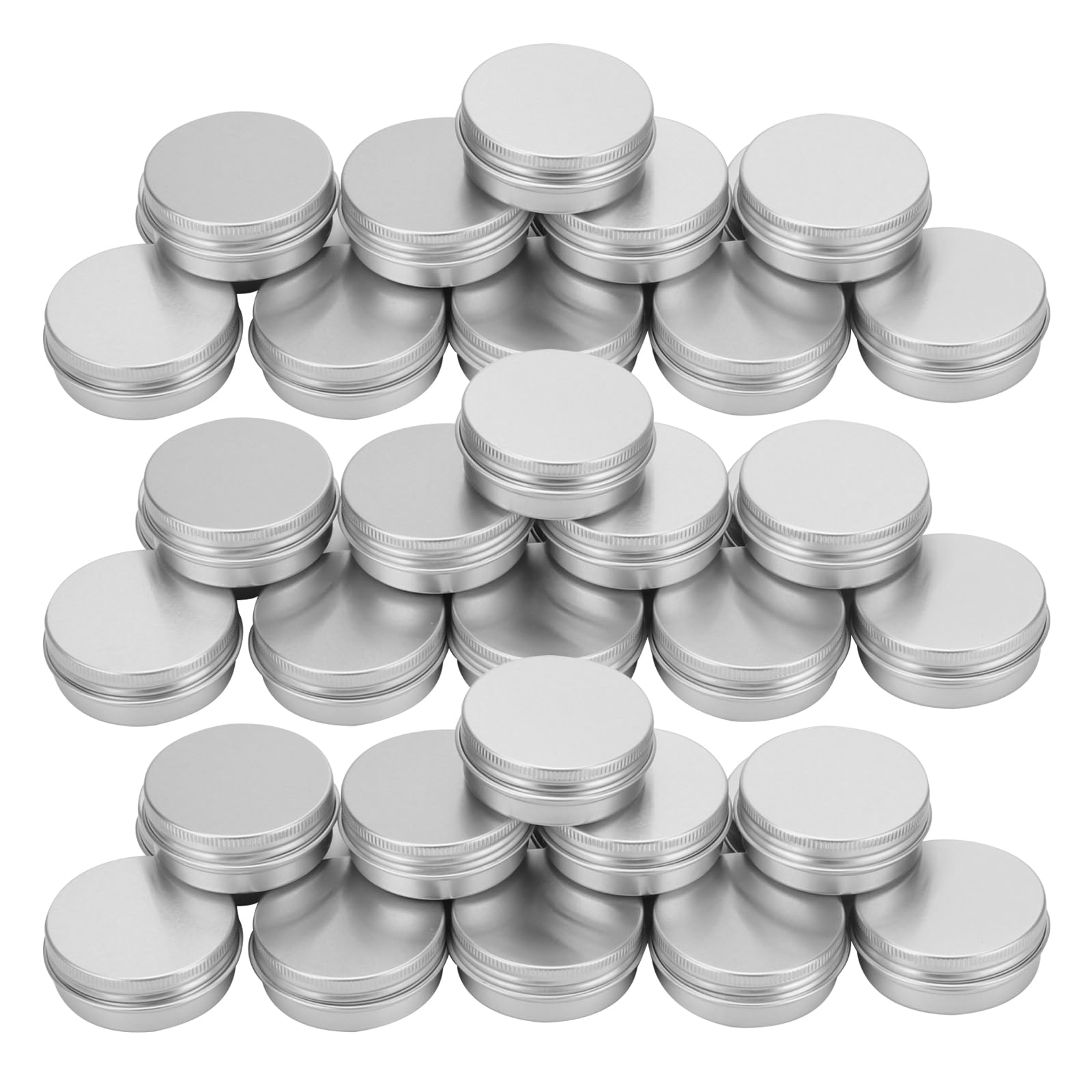 Japchet Silver 30 Pcs 1Oz / 30Ml Round Aluminum Tin Cans, Small Metal Tin Jars, Empty Travel Containers With Screw Lid For Make Up, Candles, Jewelry