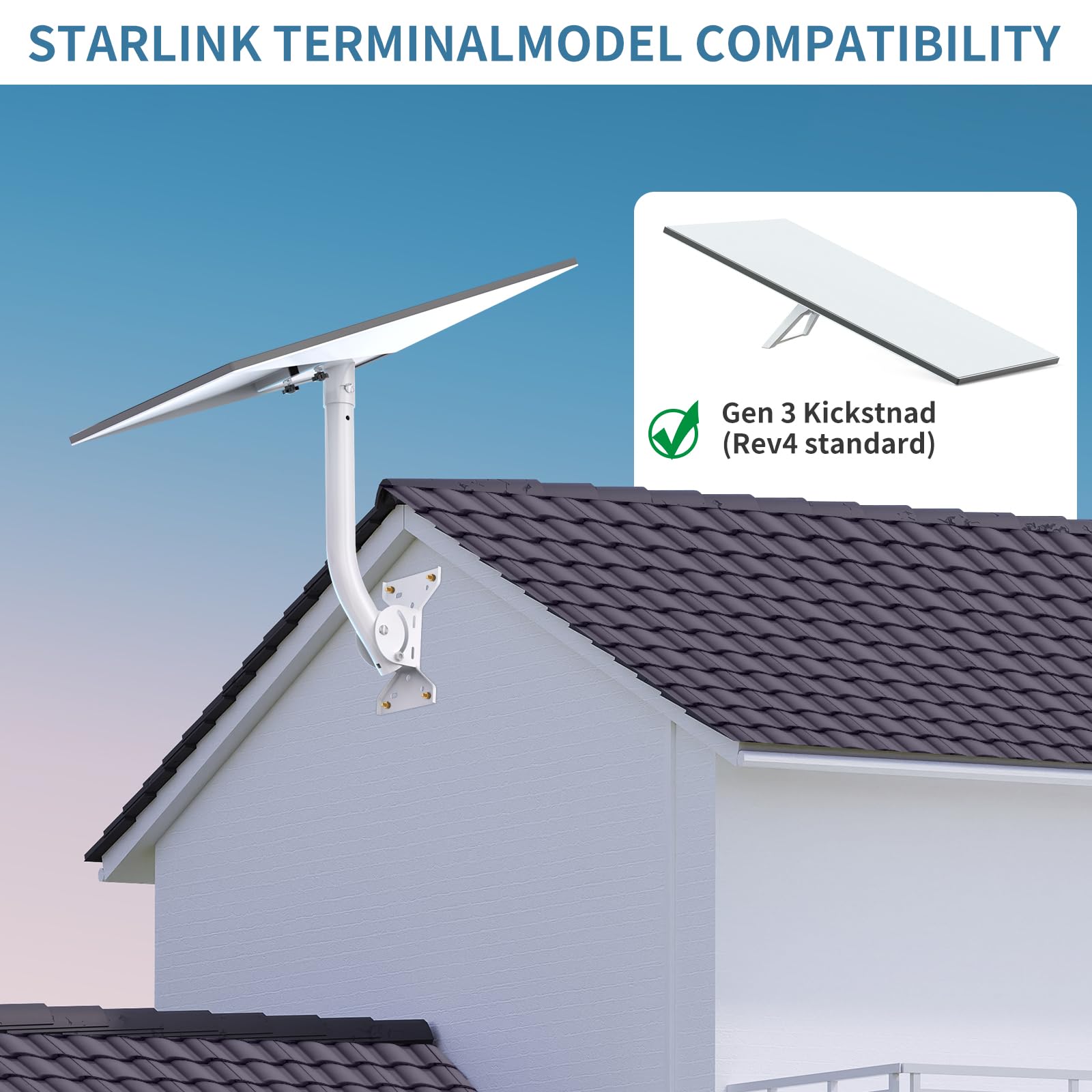 Starlink Gen 3 Mounting Kit - Adjustable Pole/Wall/Roof Mount with Pipe Adapter for Starlink V3 Standard Dish(White, 15.7-inch)