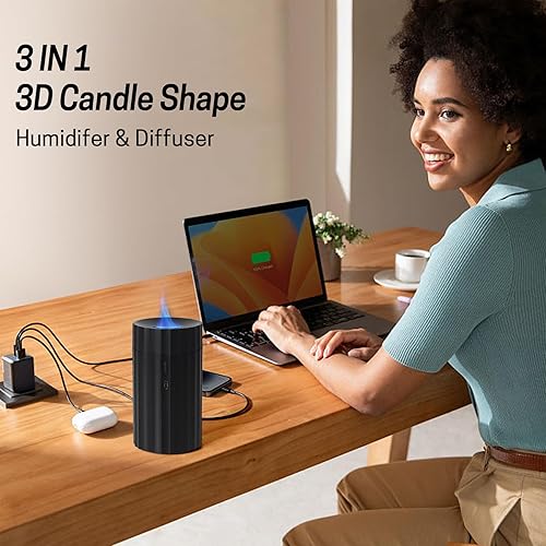 Miniatura 3 de Rican Difusor de coche, humidificador de coche negro, difusor de llama para aceites esenciales, mini humidificador portátil de niebla fría, difusor