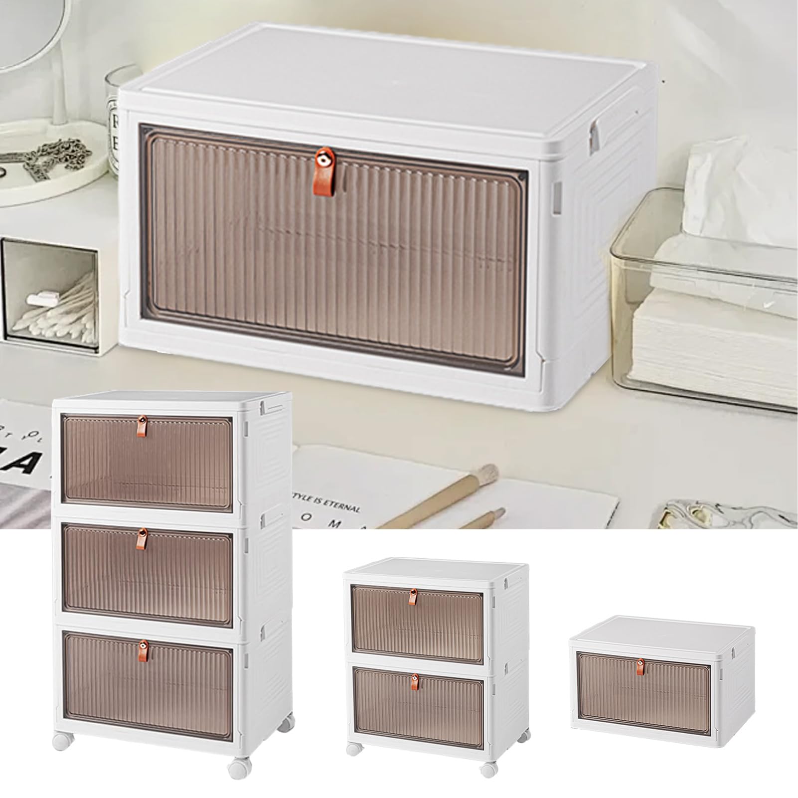 Conteneurs pliables et empilables | de rangement pliable avec couvercle, armoire empilable avec 4 roues | Pratique pour vêtements, chaussures, , collations, maison, chambre, bureau, h