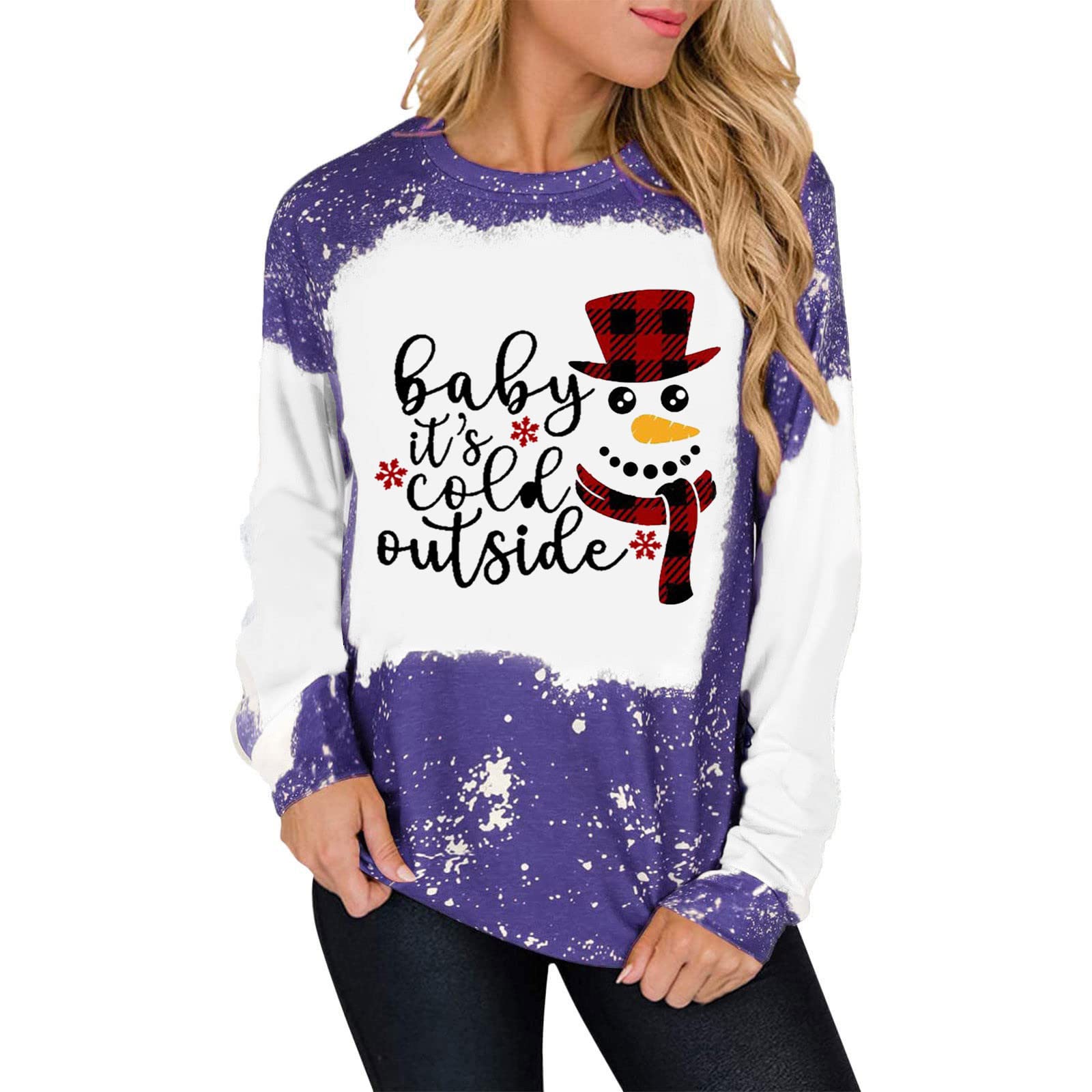 Shusuen Christmas Sweaters for Women Casual Long Sleeve Graphic Shirts Tunic Tops for Winter Fashion Sweatshirts