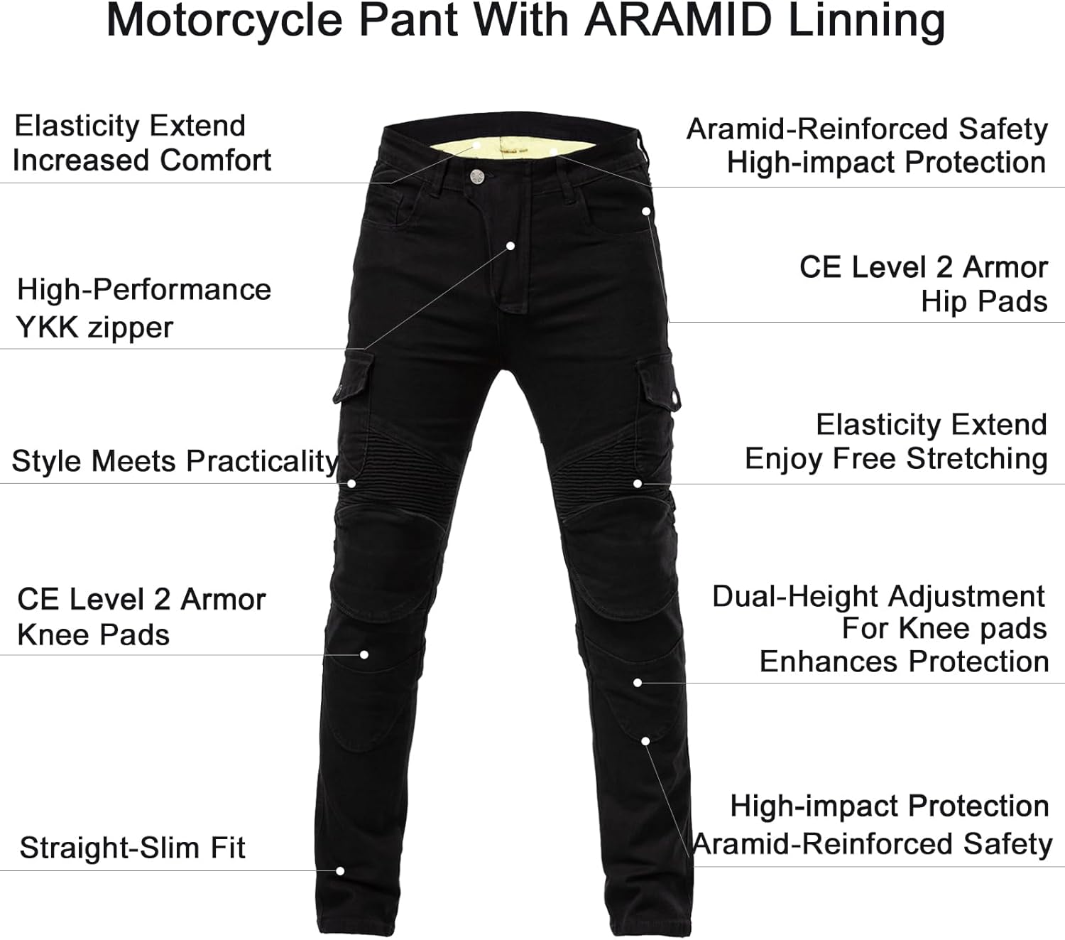 Jeans Da Moto Uomo Con Protezioni - Rinforzato, Antivento, Con Armature Per Ginocchia E Fianchi - Foto 3