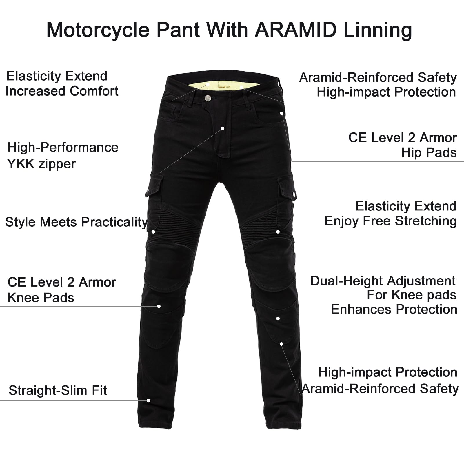 Pantalones Moto Protección CE y Forro de Aramid
