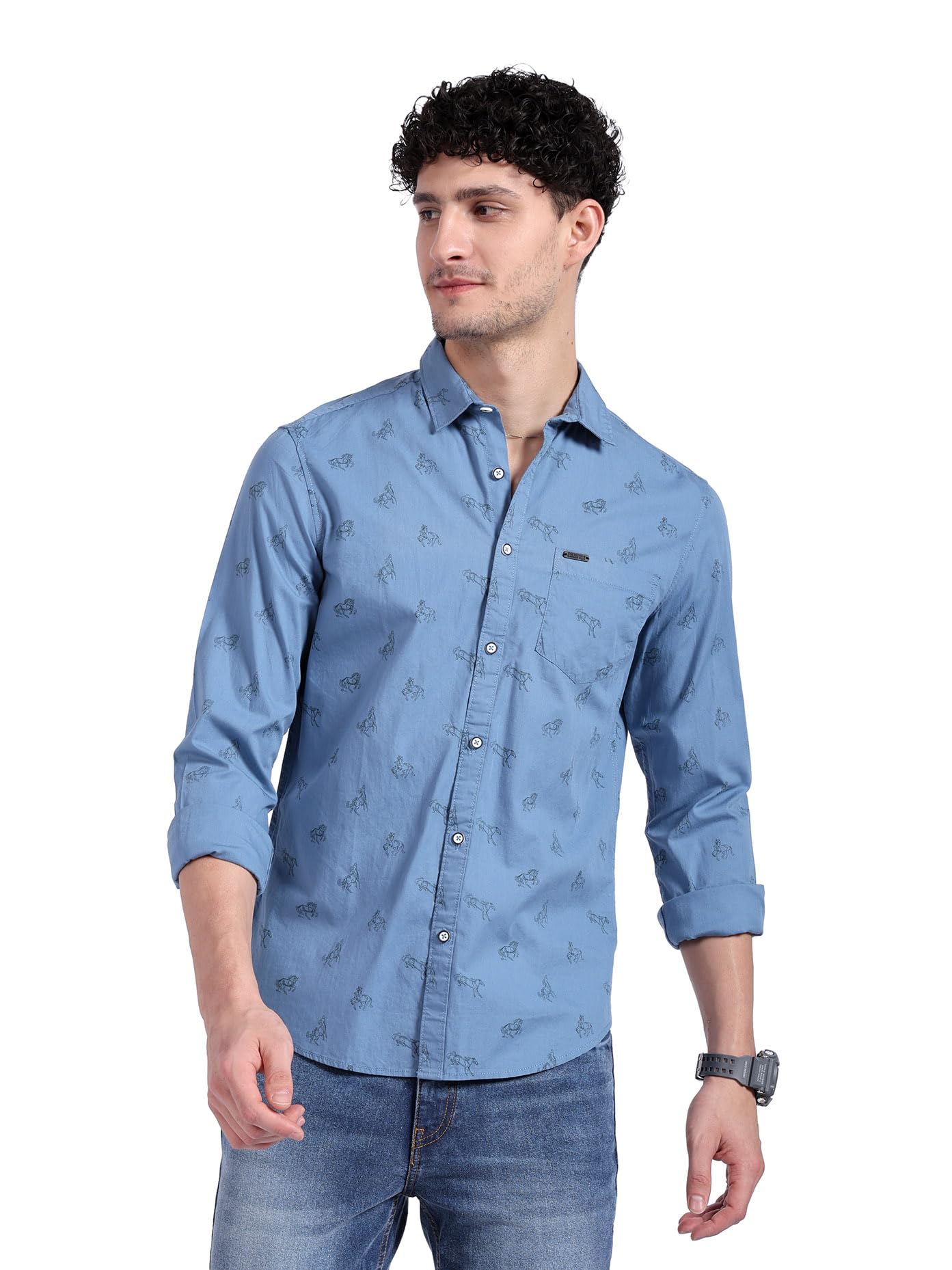 The Indian Garage Co Adult Men's Checkered Slim Fit Shirt (0620-SH47-05_Blue S)