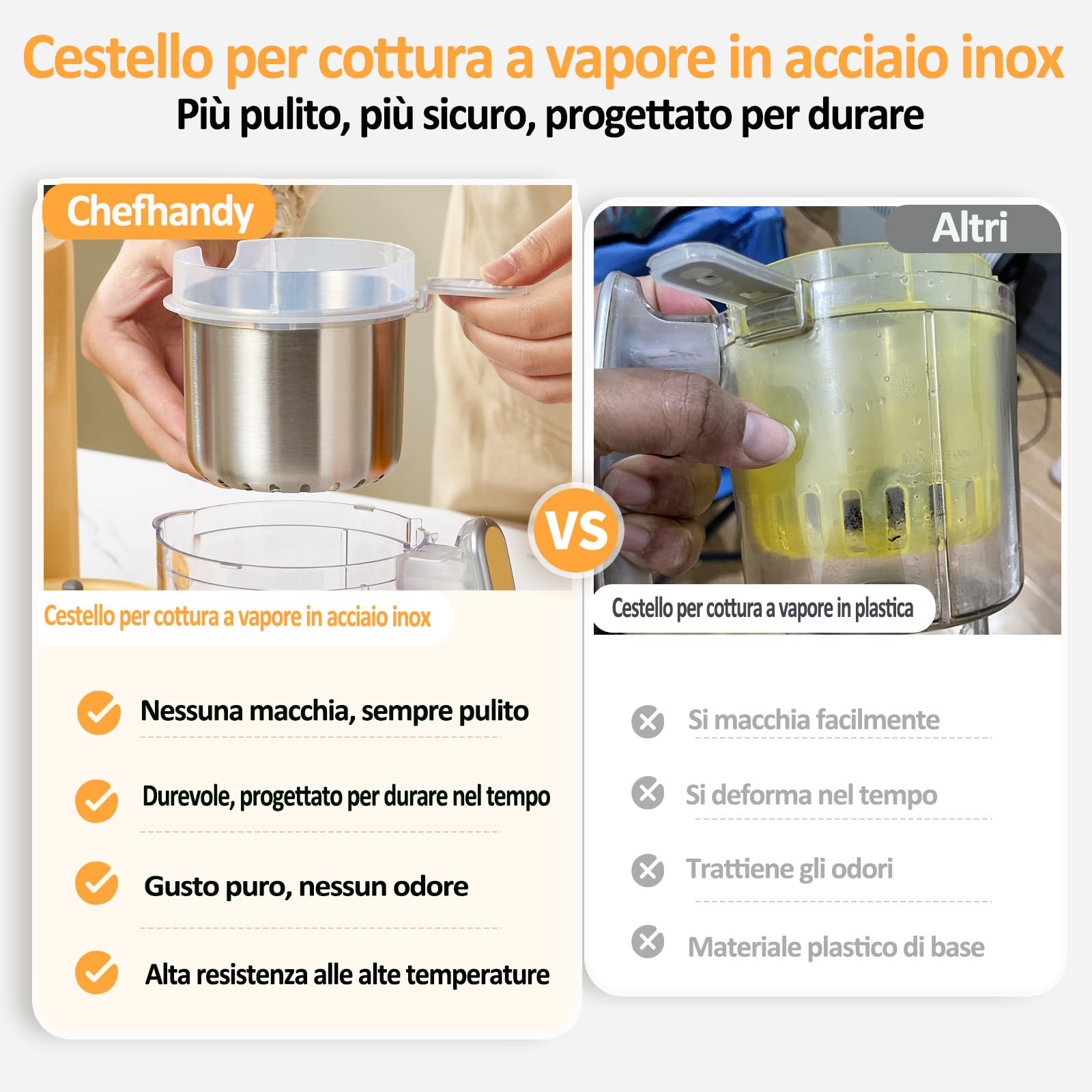 Chefhandy Cuocipappa per Neonati Multifunzione 5-in-1,Omogeneizzatore per Neonati con funzione vapore,frullatura,scaldalatte e allarme acqua insufficiente Per tutte le fasi del bambino (Giallo)
