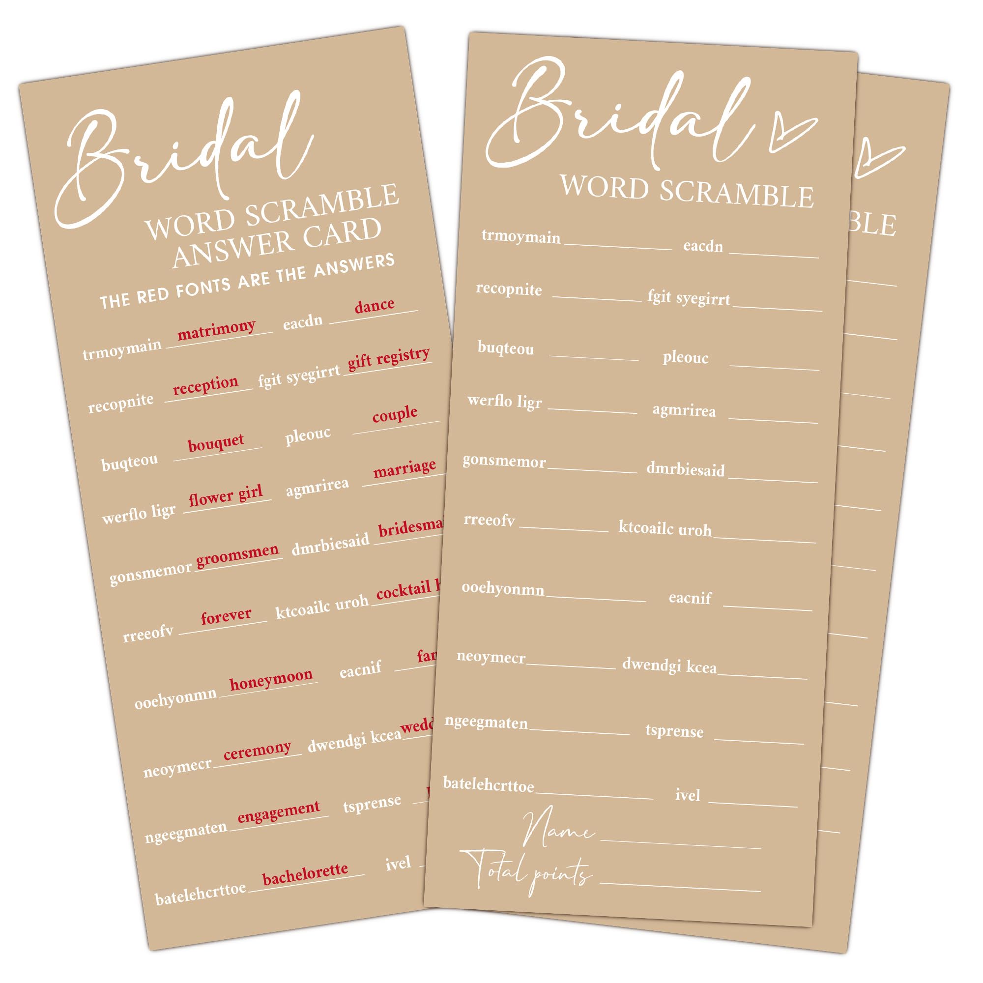 MXLINSW Minimalist Brown Wedding Shower Games Cards, Word Scramble, Bridal Shower Games, Engagement Party Wedding Card for 25 Guests, Bridal Party