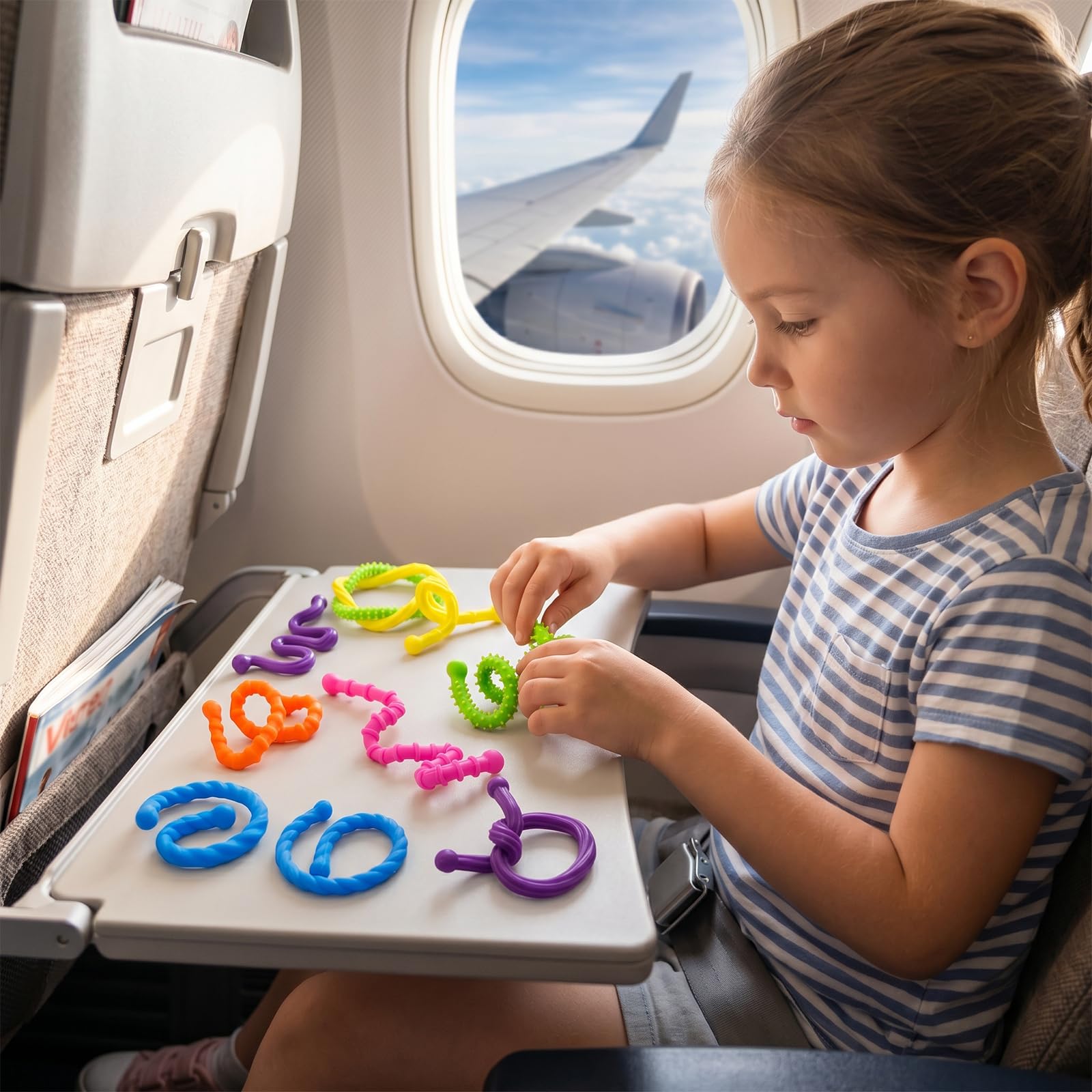 HORREX Fidget z teksturą ADHD, 6 sztuk, silikonowe zabawki, różne rozciągliwe kolory, sensoryczna zabawka antystresowa do ADHD, z autyzmem, łagodzi lęk i stres