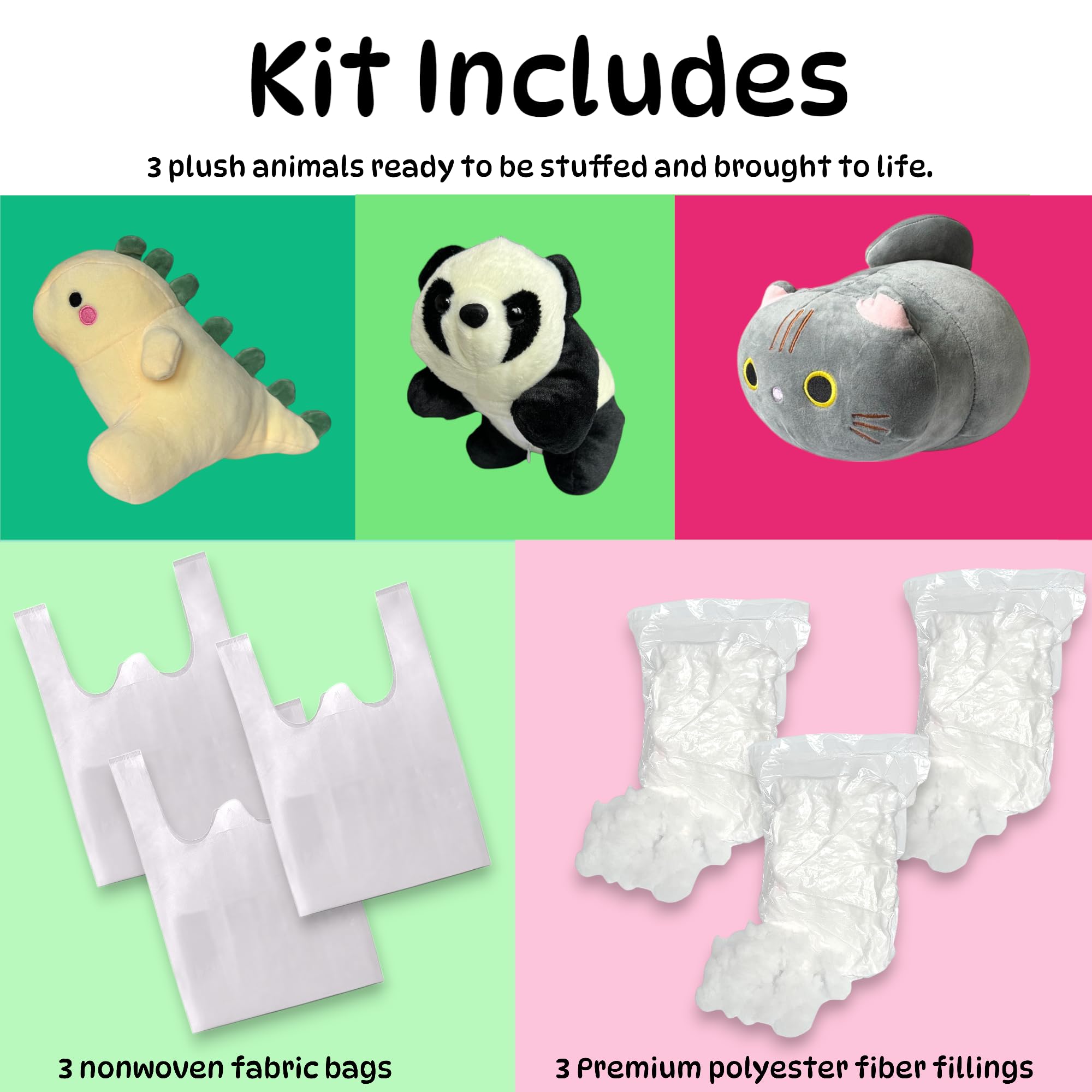 Generic 3-Pack 8" Make Your Own Stuffed Animal Kit - No Sew Crafts for Kids - DIY Children Dinosaur Pillow - Unstuffed Plush Animals Kit - Image 3