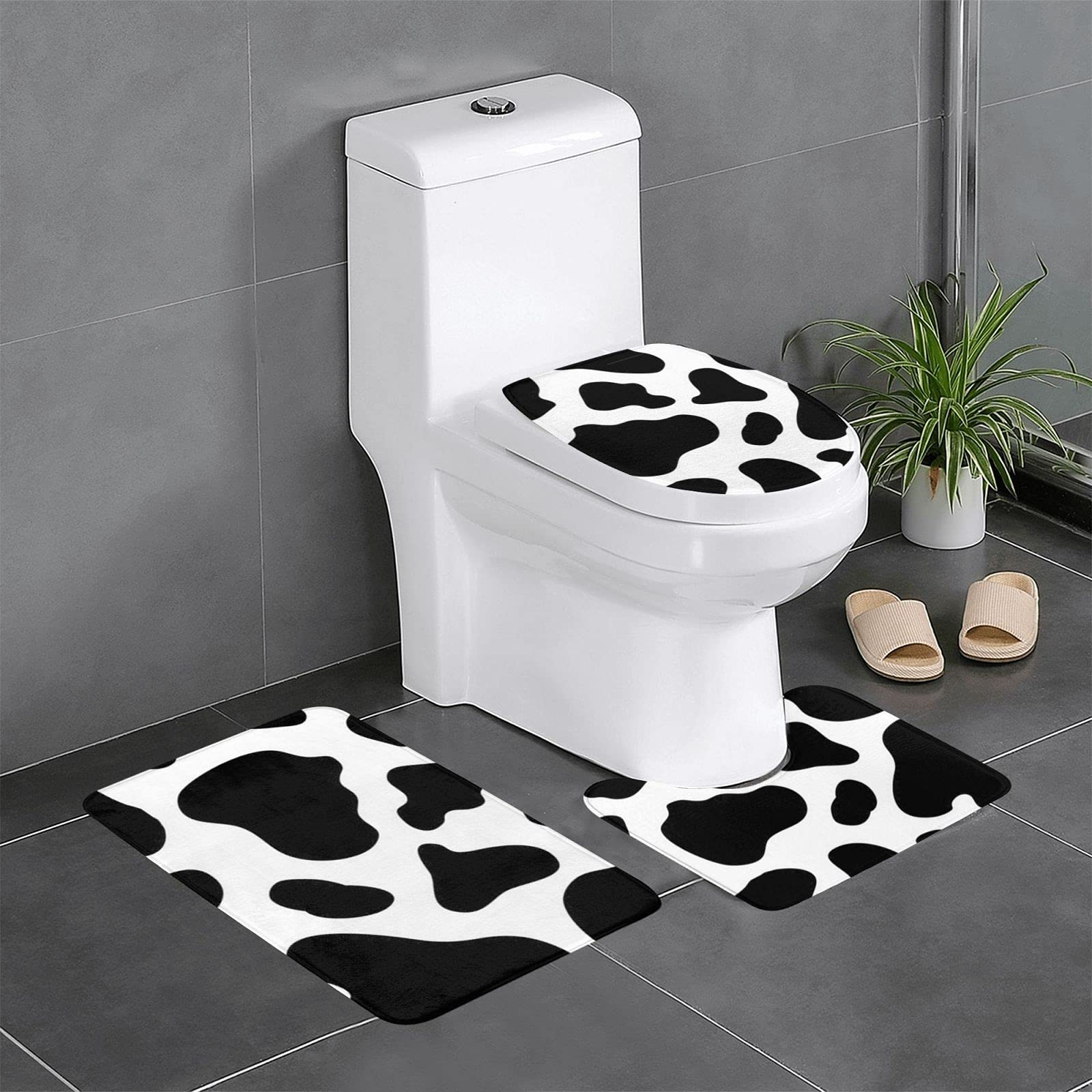 Tapis de salle de bain lot de 3 motif vache tapis antidérapants pour douche