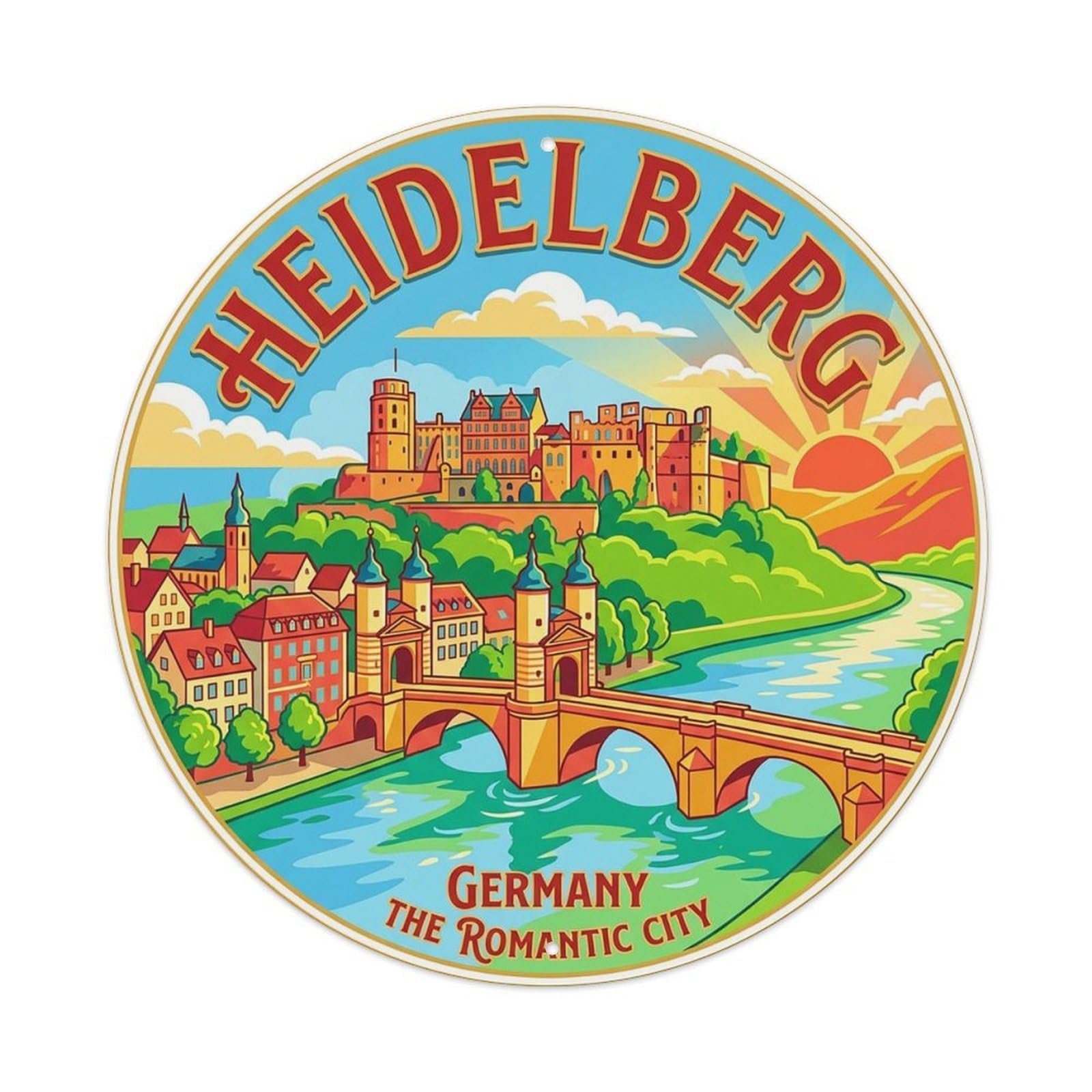 Vintage Travel Germany Heidelberg Vintage Metal Tin Sign Plaque Wall Decor for Cafe, Club Bar, Office, Garden Metal Poster 8x8Inch